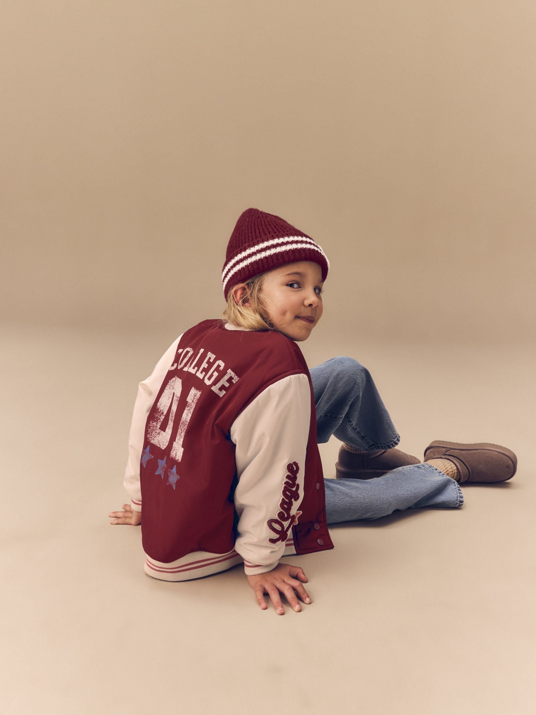 Burg/White Shower Resistant Varsity Bomber Jacket (3-16yrs)