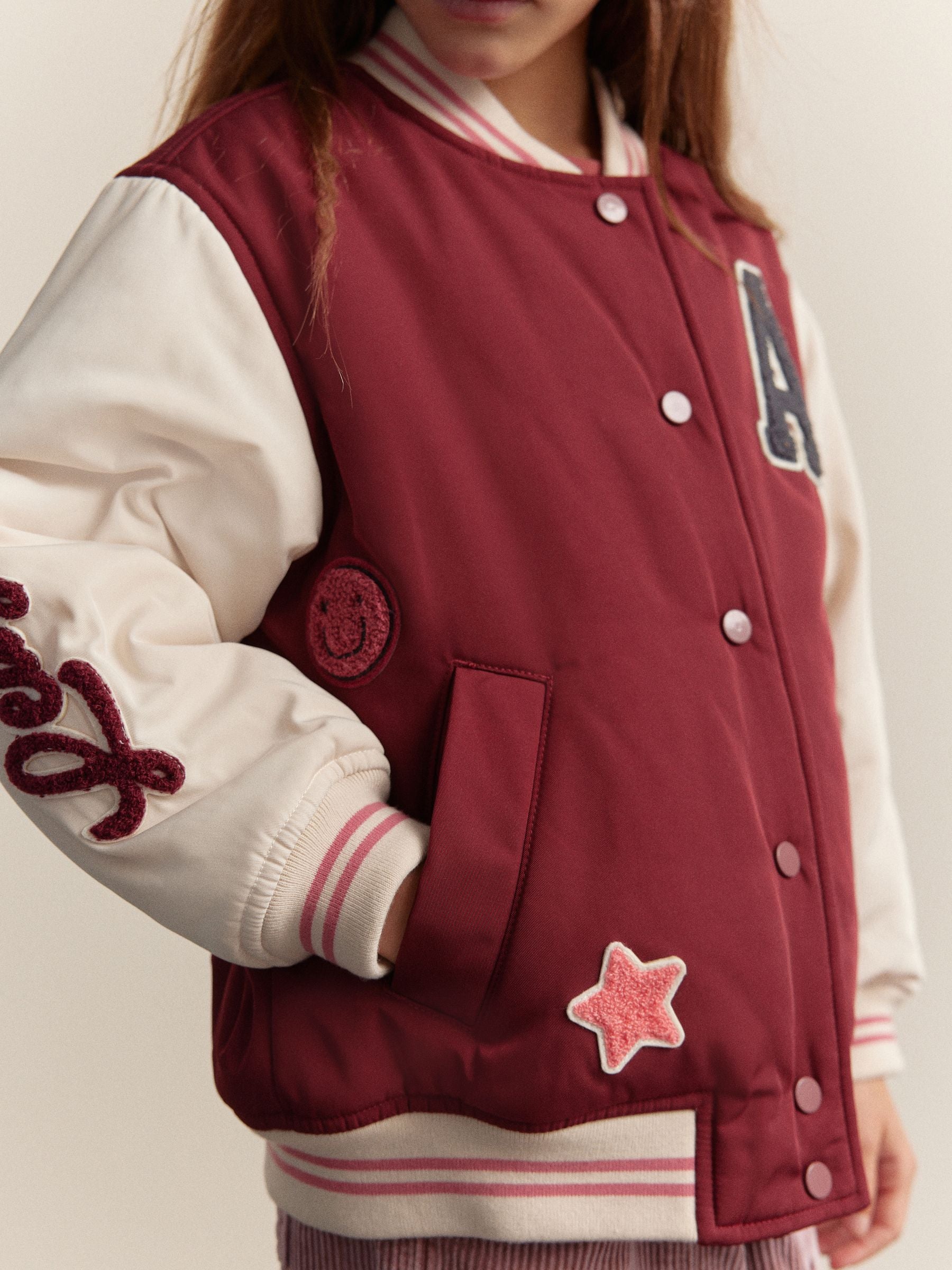 Burg/White Shower Resistant Varsity Bomber Jacket (3-16yrs)