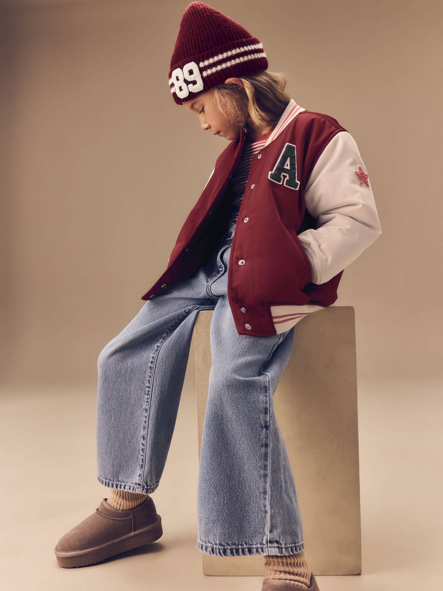 Burg/White Shower Resistant Varsity Bomber Jacket (3-16yrs)