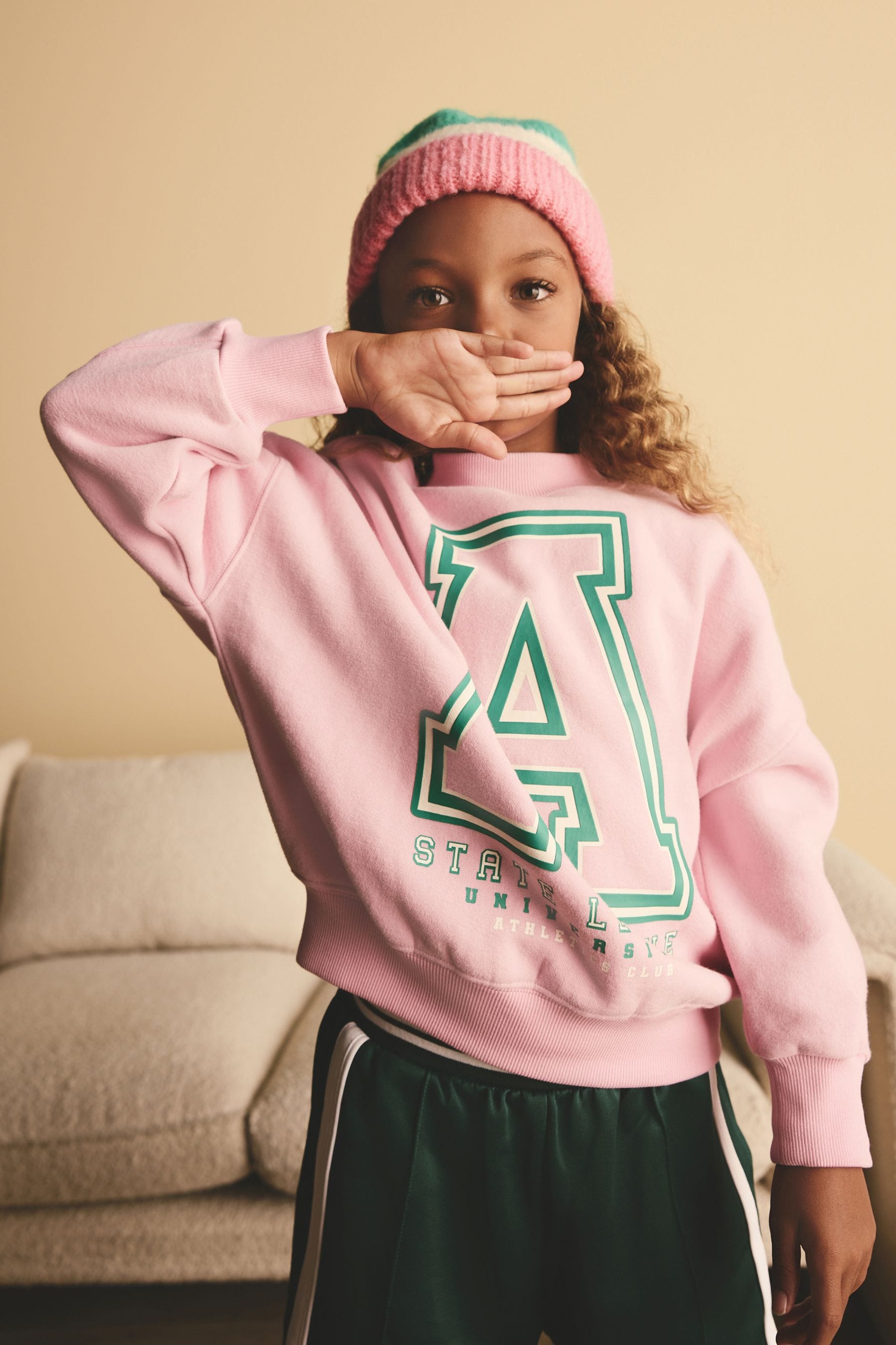 Pink/Green Heart Slogan Sweatshirt (3-16yrs)