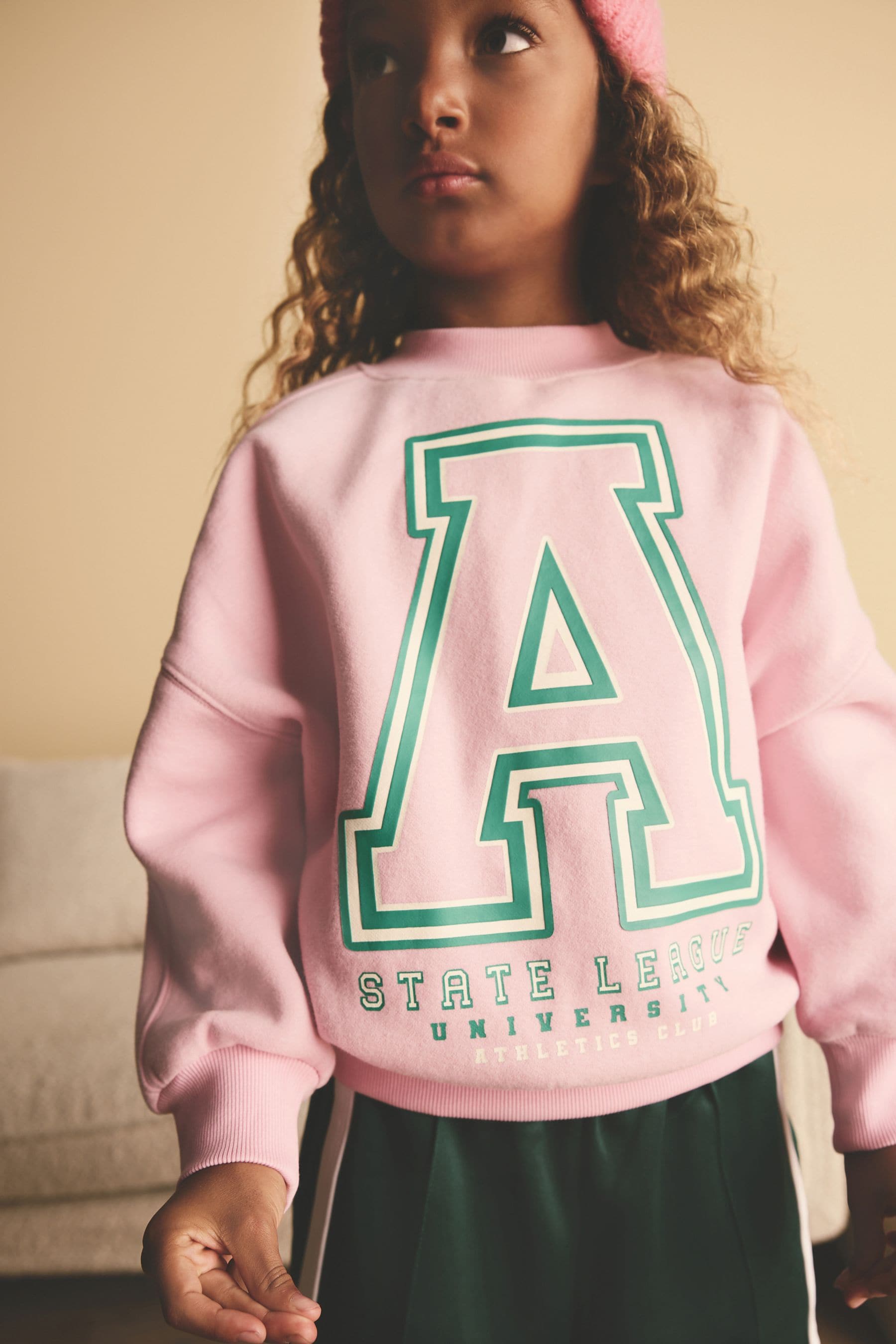 Pink/Green Heart Slogan Sweatshirt (3-16yrs)