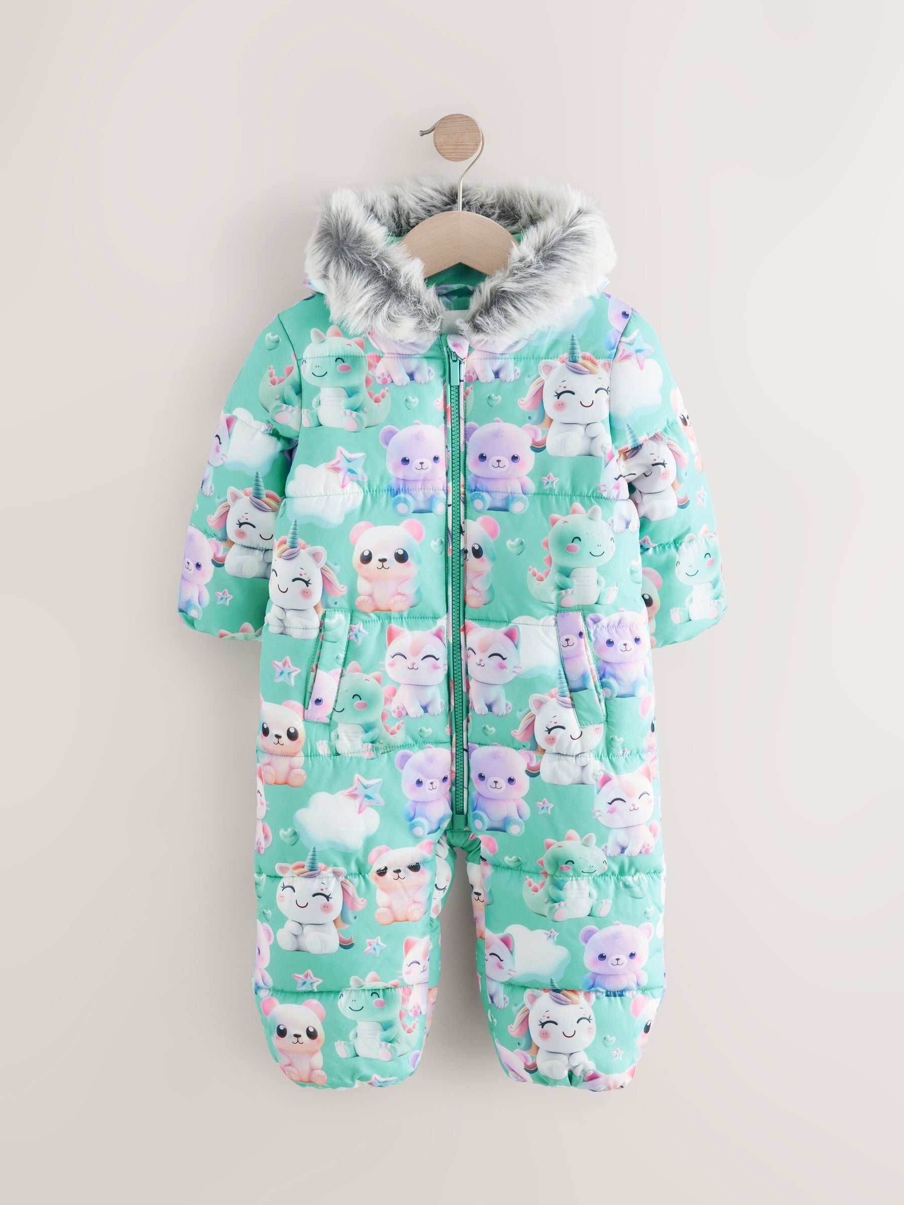 Teal Blue Shower Resistant Printed Snowsuit (3mths-7yrs)