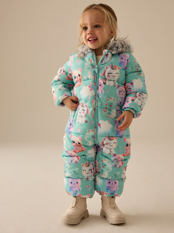 Teal Blue Shower Resistant Printed Snowsuit (3mths-7yrs)