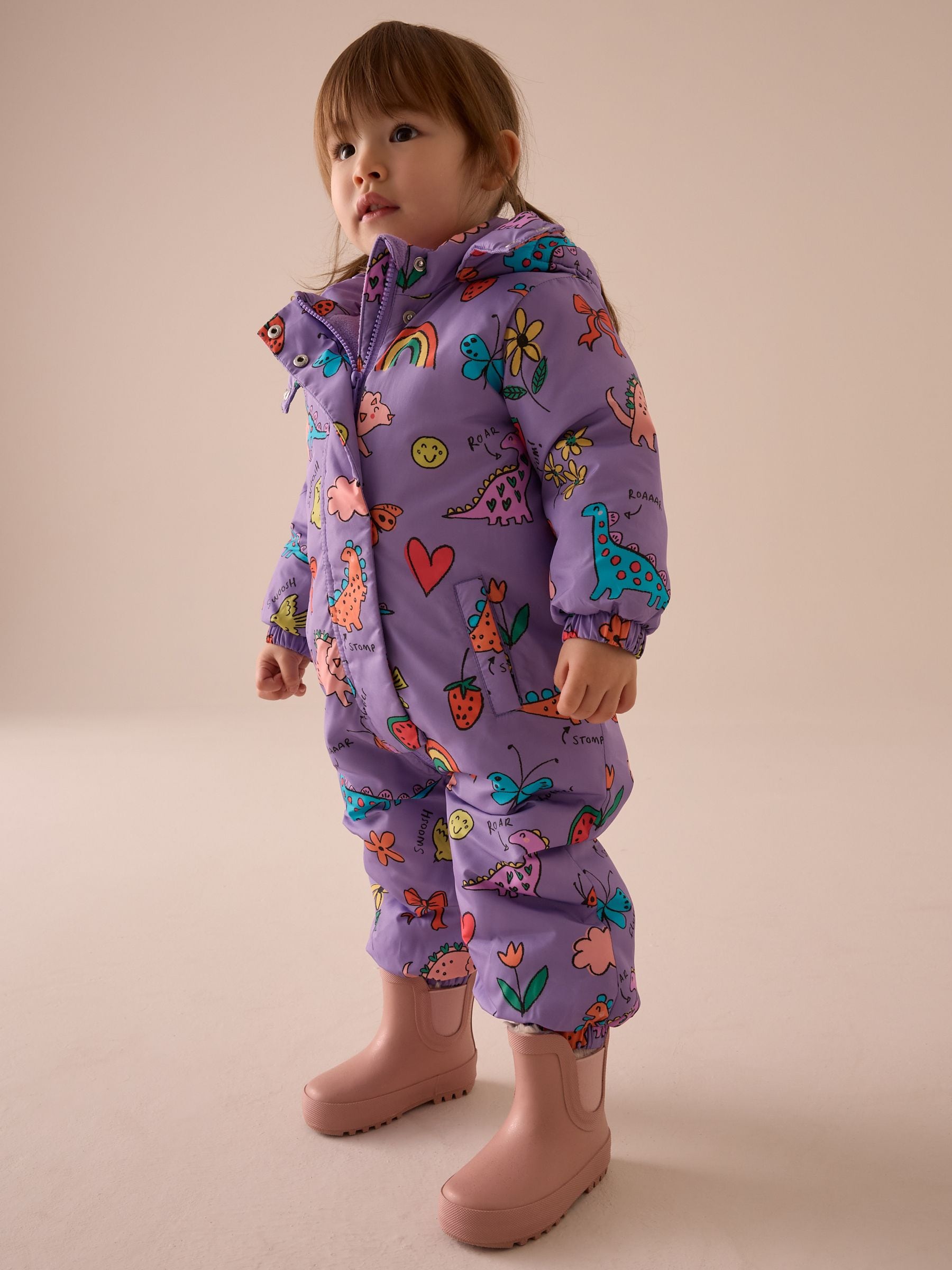 Purple Shower Resistant Character AOP Snowsuit (3mths-7yrs)