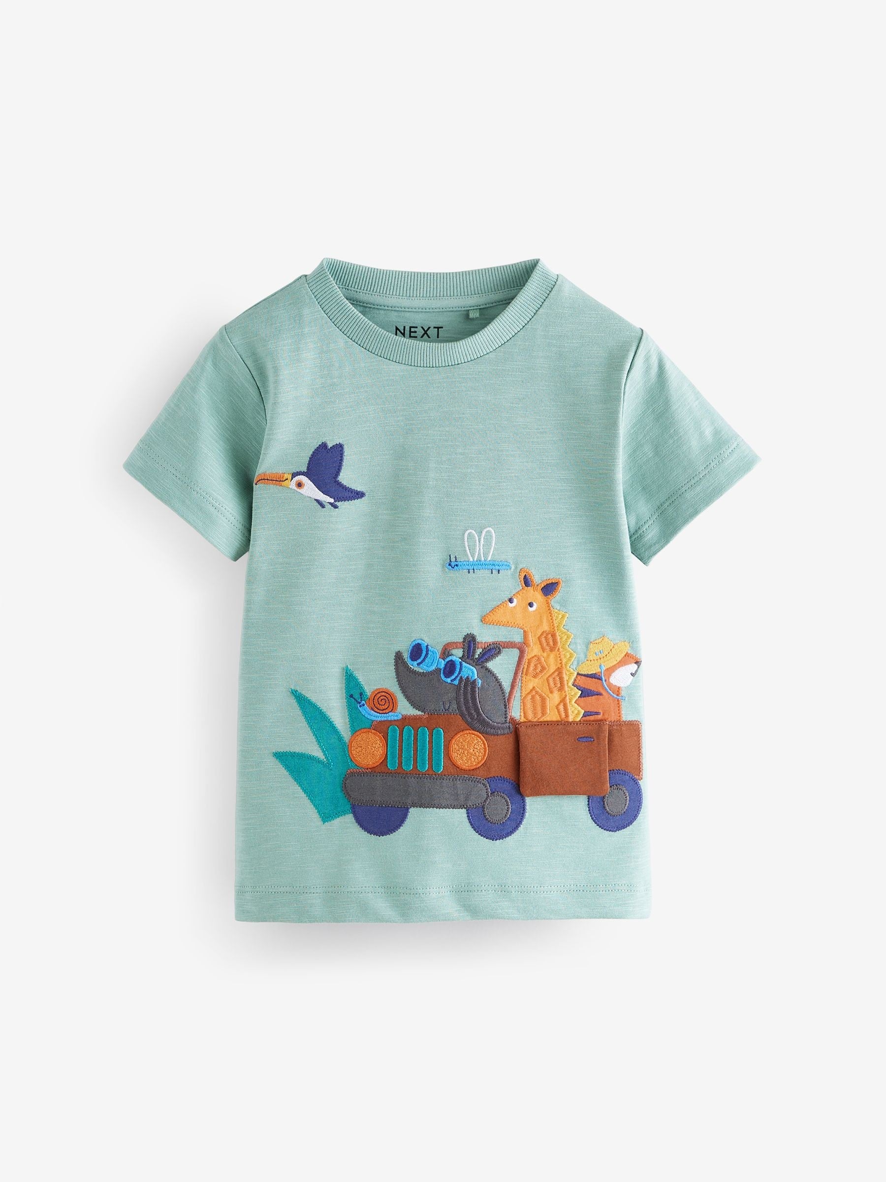 Teal Blue 100% Cotton Short Sleeve Appliqué T-Shirt (3mths-7yrs)