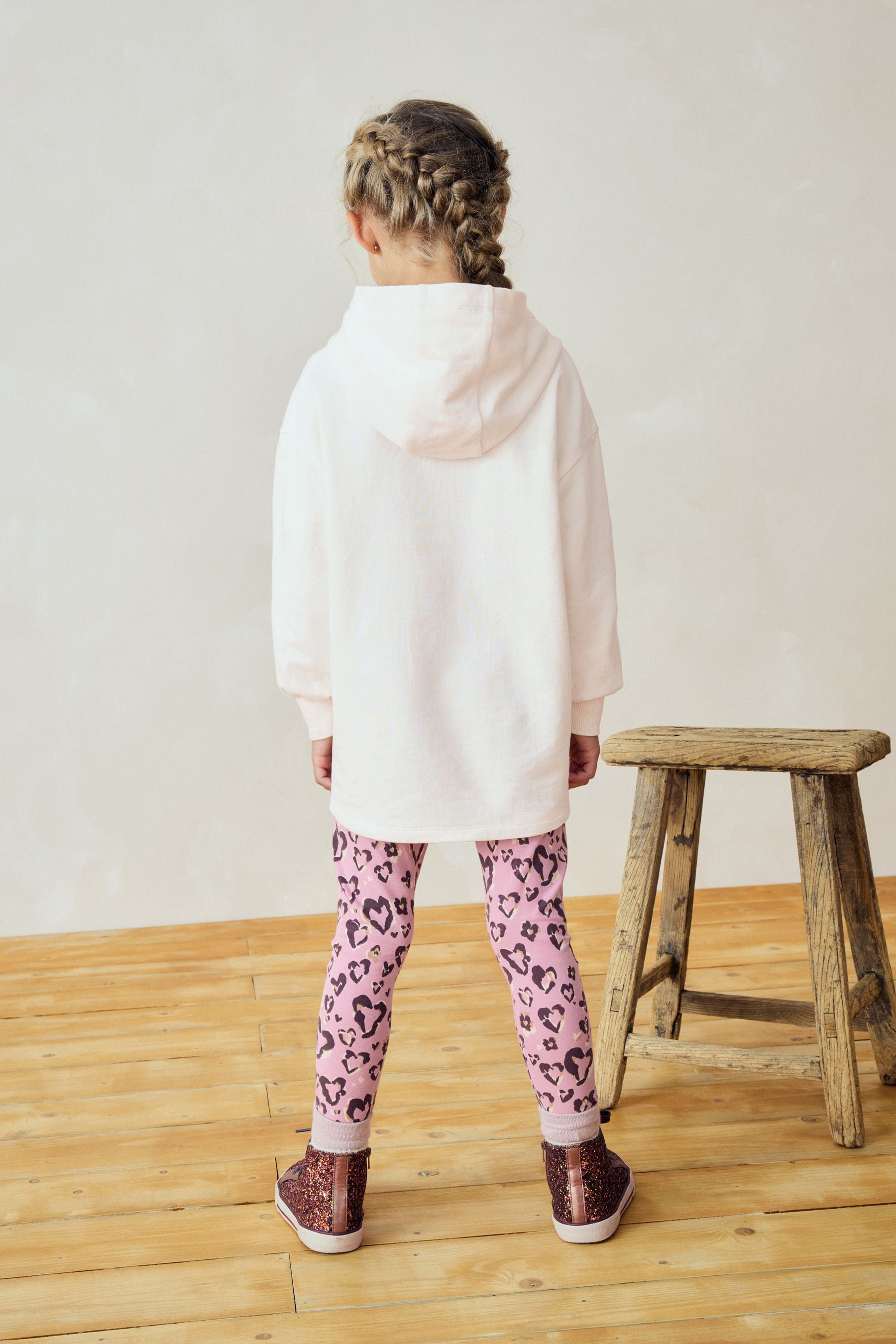 Ecru/Pink Sequin Butterfly 100% Cotton Hoodie and Leggings Set (3-16yrs)