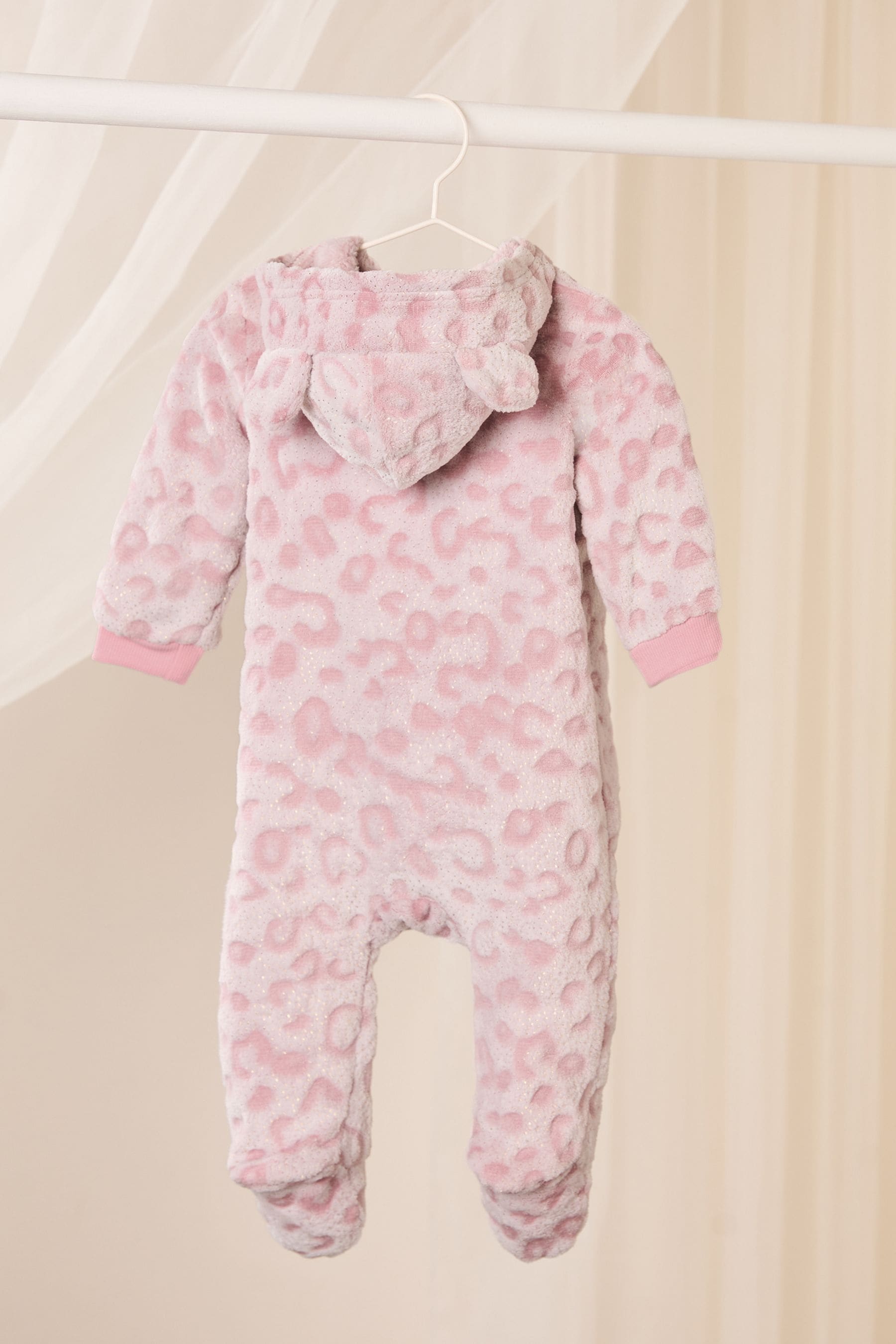 Lipsy Pink Leopard Baby Soft Touch Fleece Sleepsuit (0-2yrs)