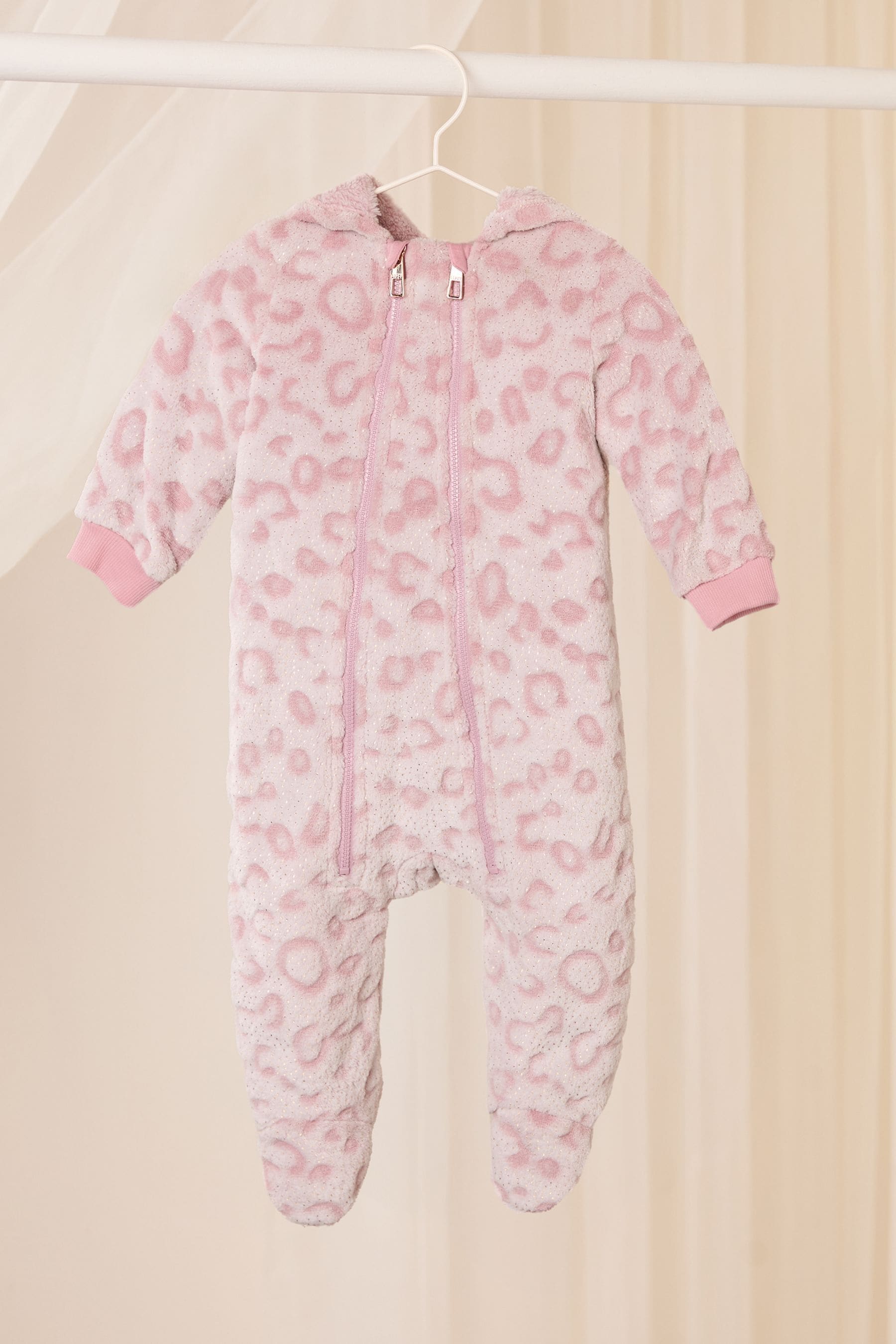 Lipsy Pink Leopard Baby Soft Touch Fleece Sleepsuit (0-2yrs)