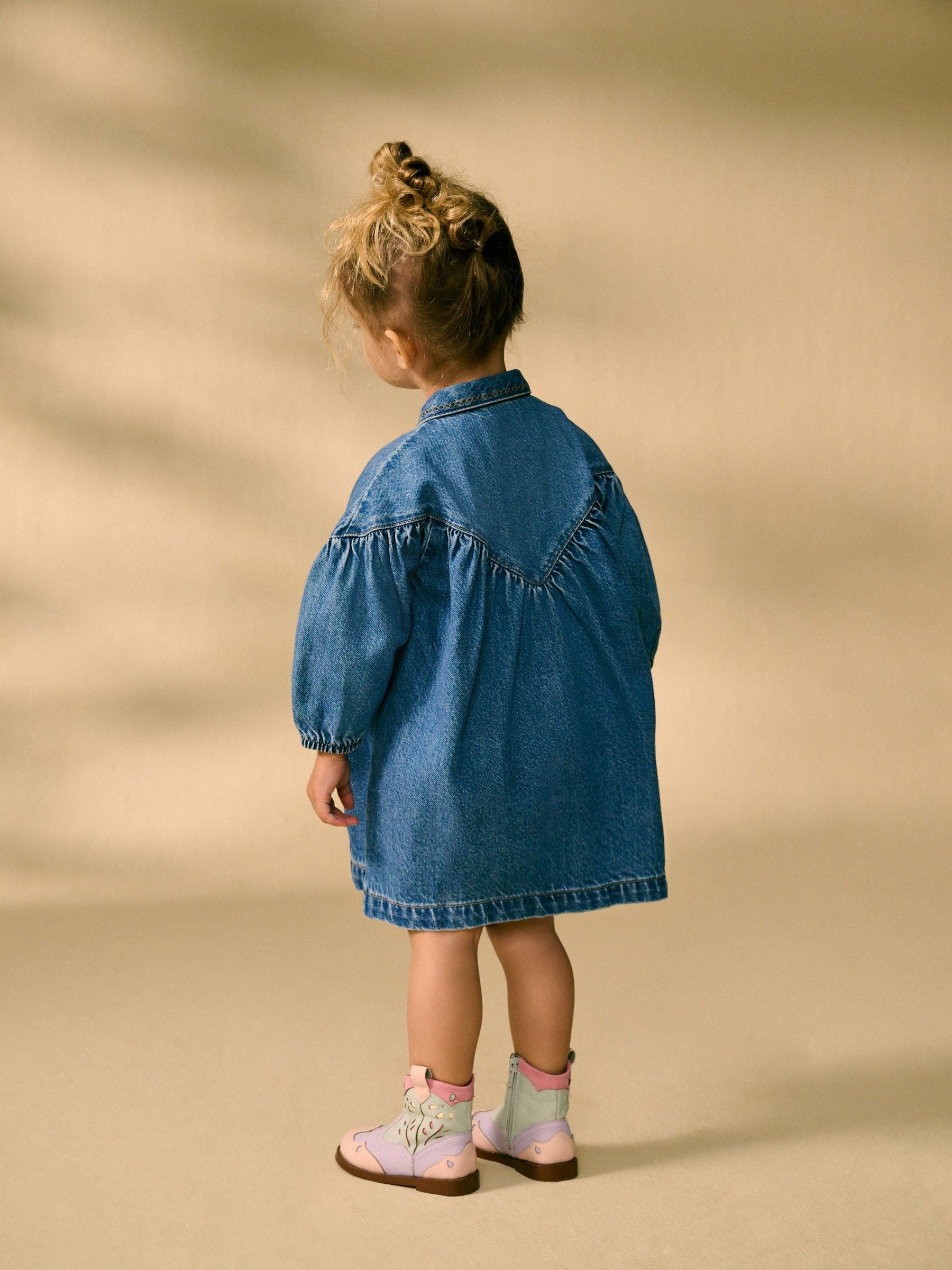 Blue Embroidered 100% Cotton Denim Shirt Dress (3mths-8yrs)