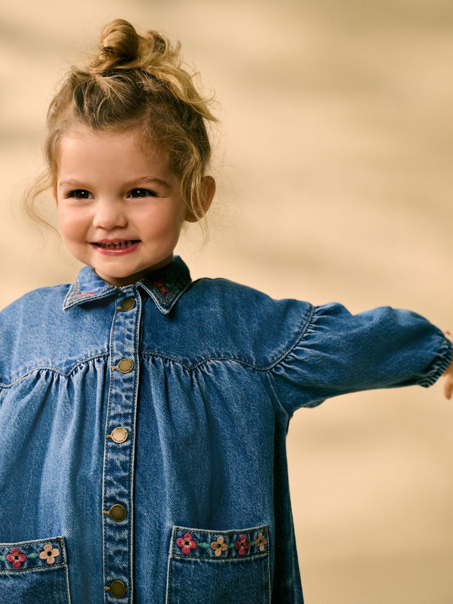 Blue Embroidered 100% Cotton Denim Shirt Dress (3mths-8yrs)