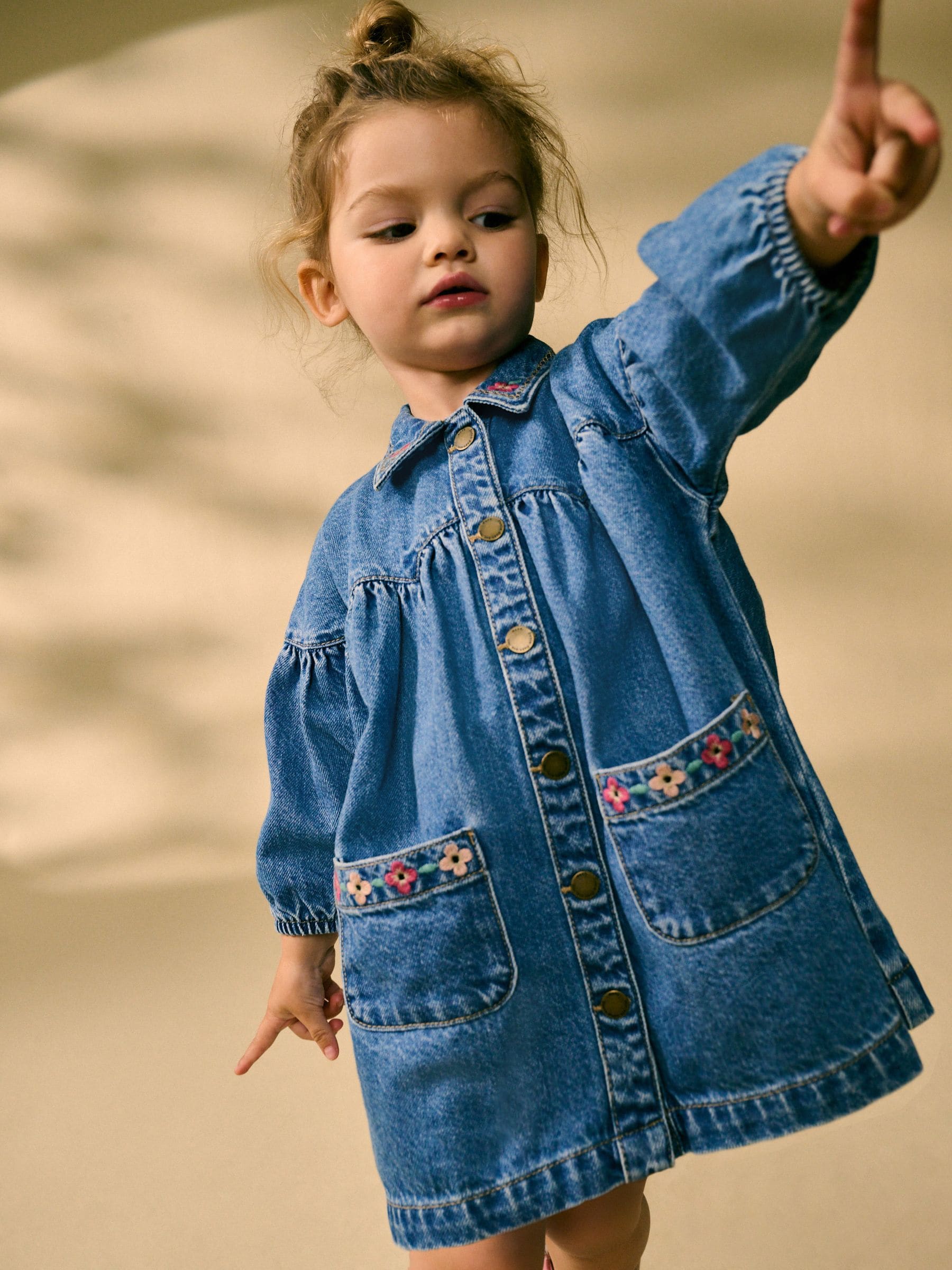 Blue Embroidered 100% Cotton Denim Shirt Dress (3mths-8yrs)