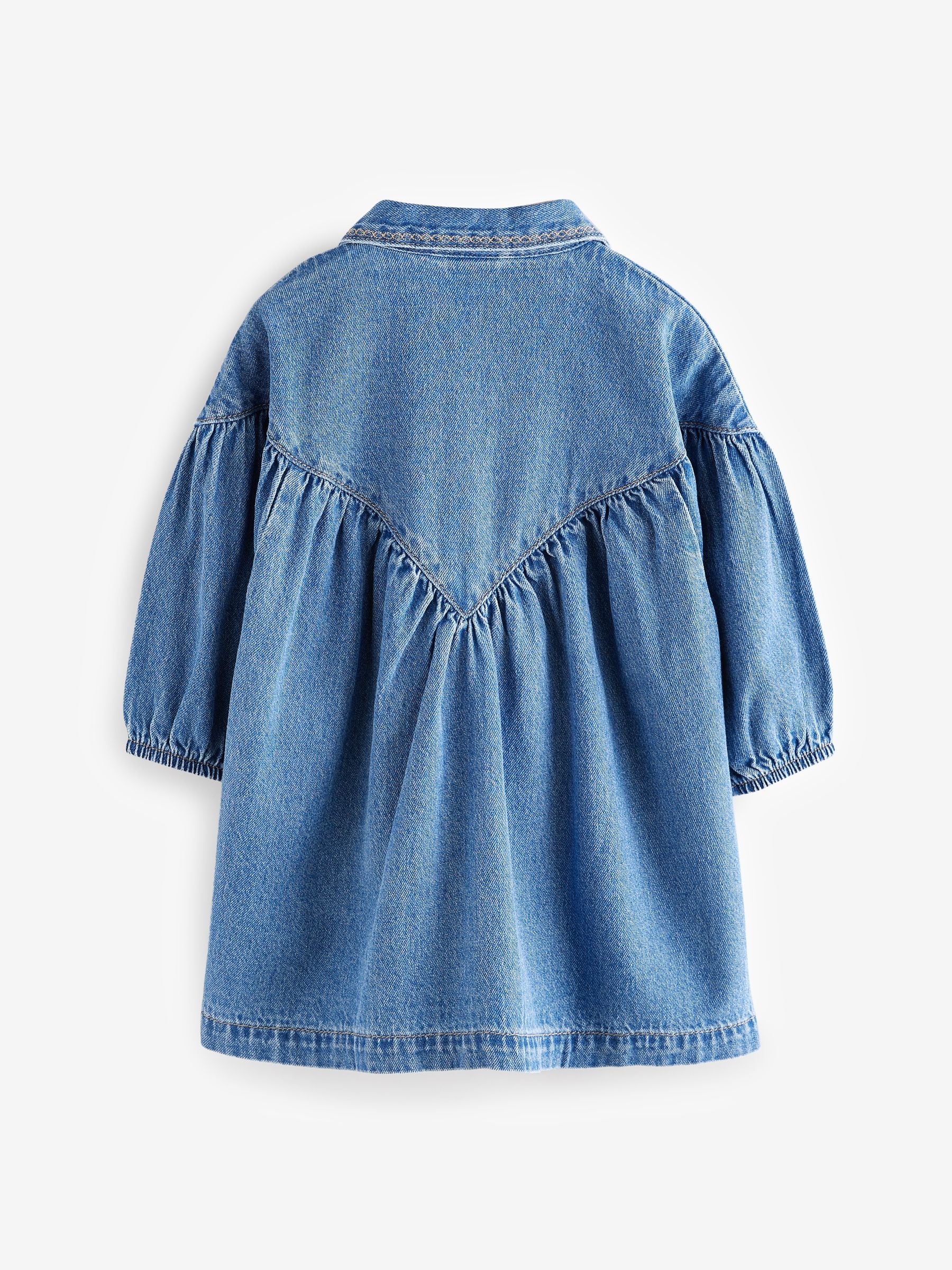 Blue Embroidered 100% Cotton Denim Shirt Dress (3mths-8yrs)