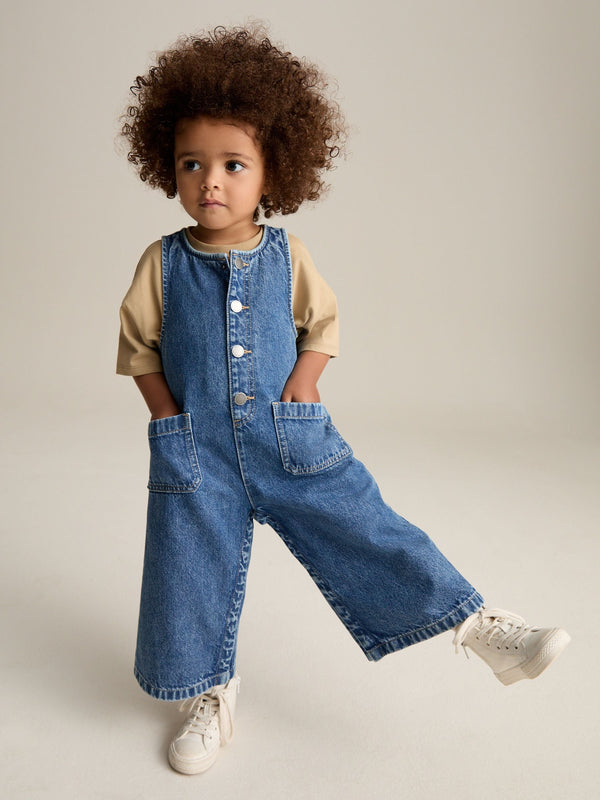 Denim 100% Cotton Sleeveless Wide Leg Jumpsuit (3mths-8yrs)