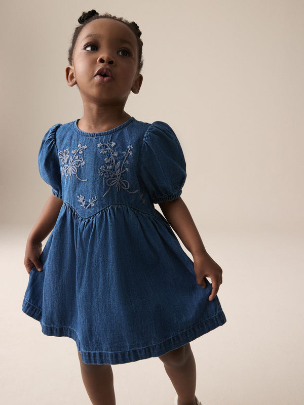 Blue Embroidered Denim Dress (3mths-8yrs)