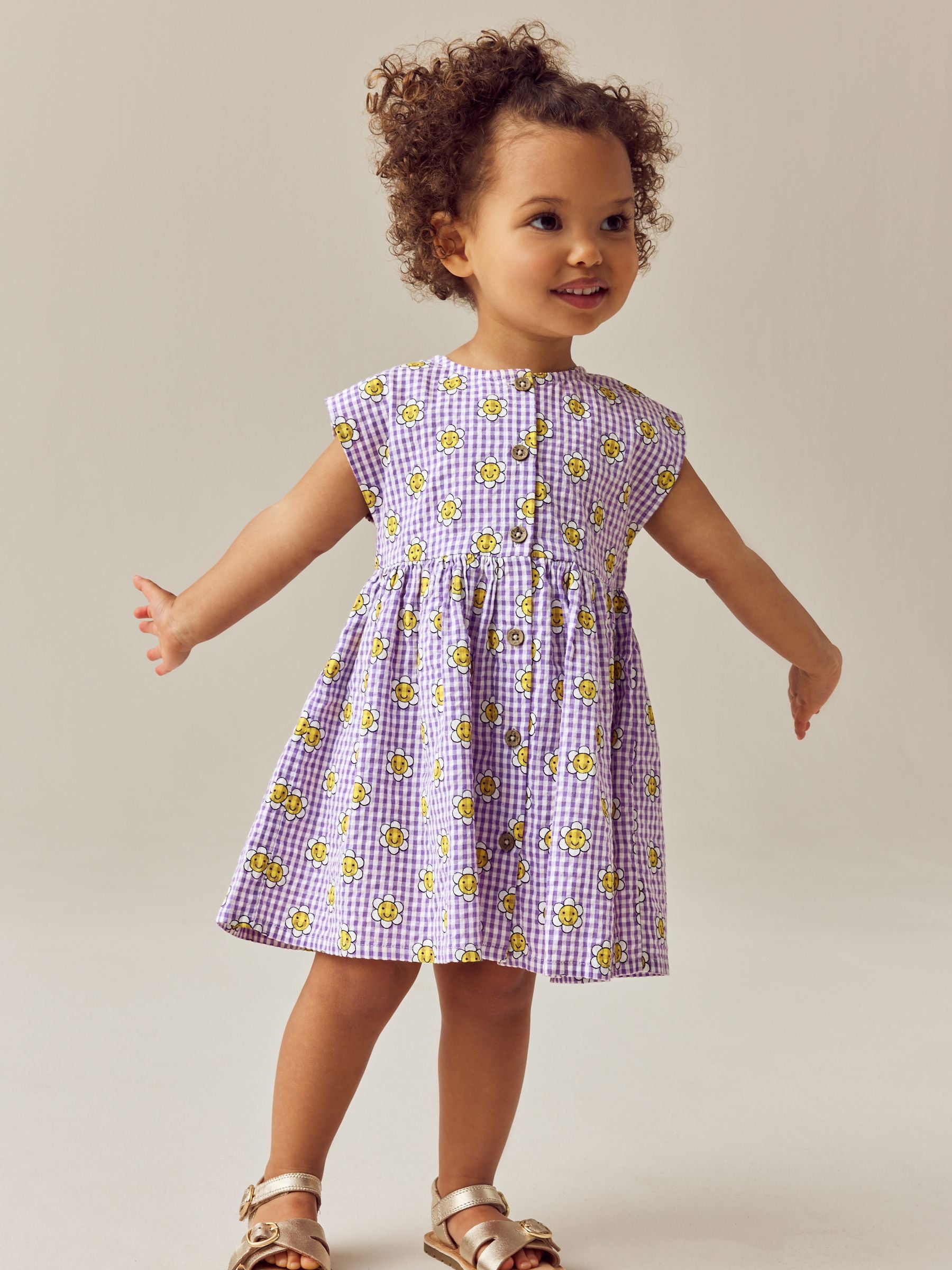 Purple Gingham Button Through 100% Cotton Dress (3mths-10yrs)