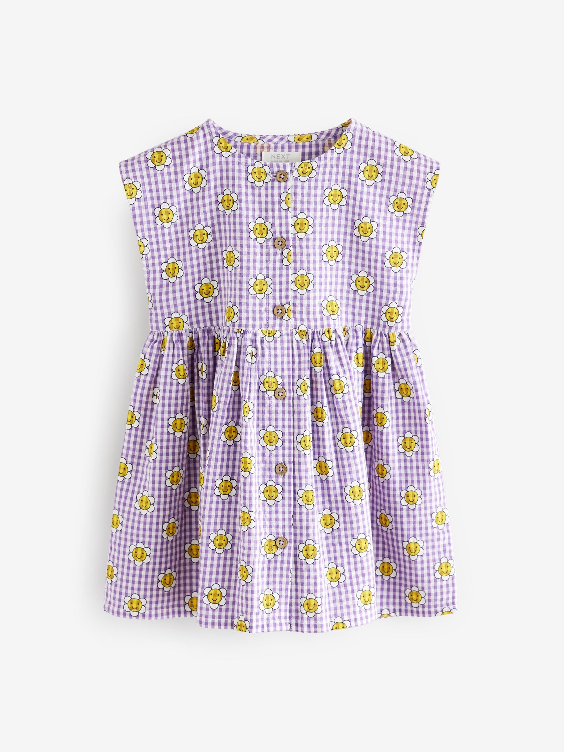 Purple Gingham Button Through 100% Cotton Dress (3mths-10yrs)