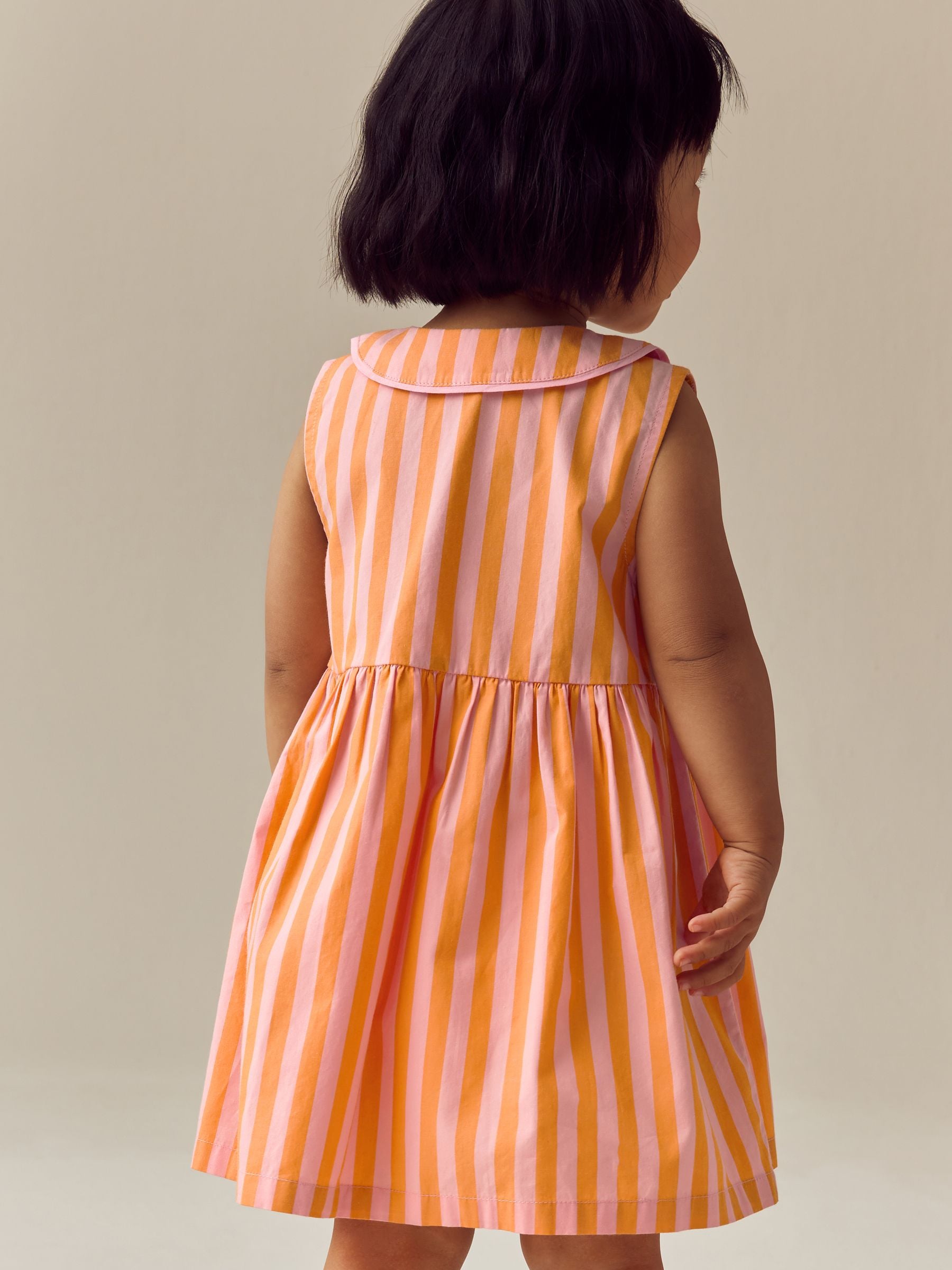 Pink/Yellow Stripe Sleeveless 100% Cotton Collar Dress (3mths-10yrs)