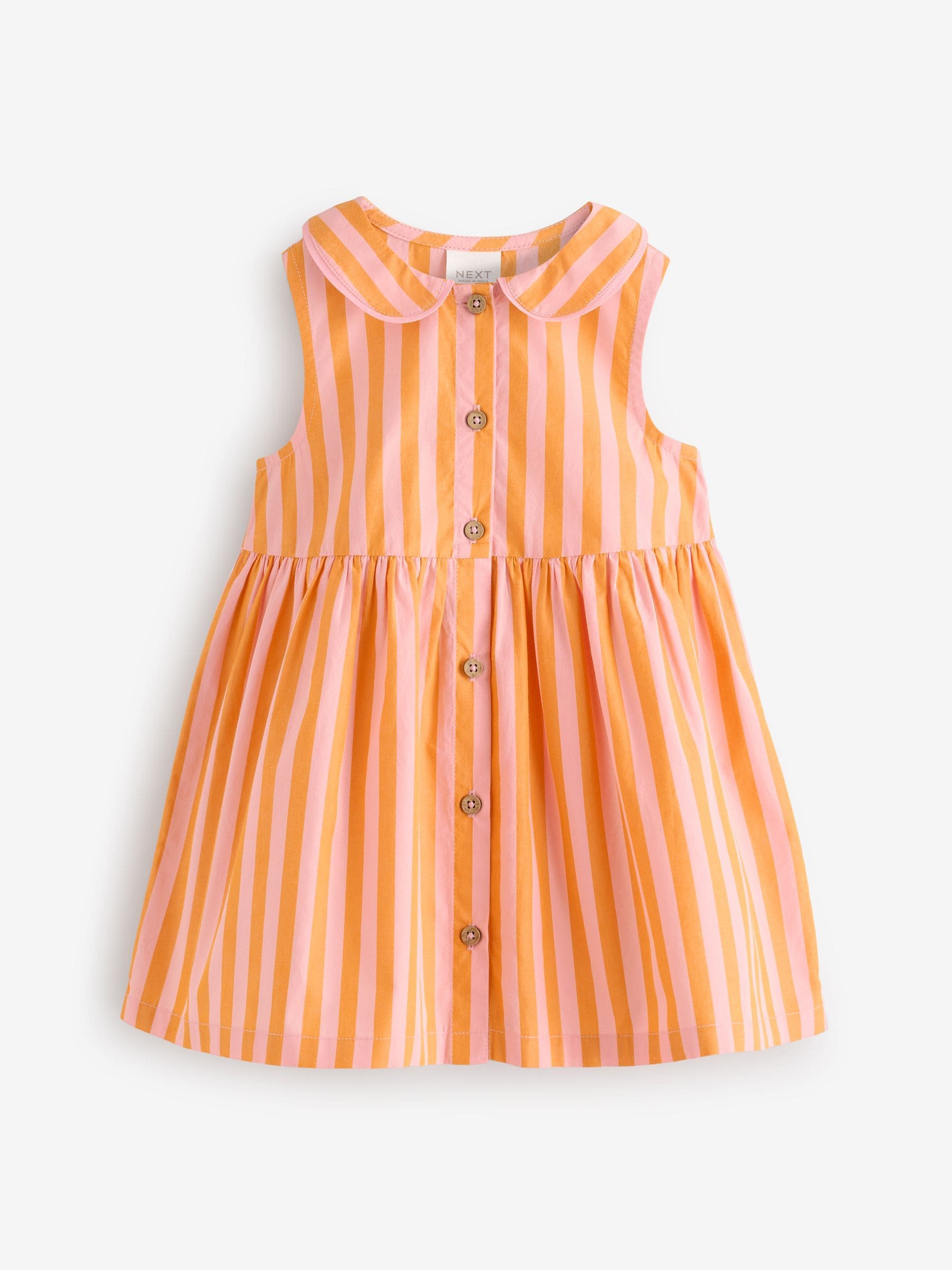 Pink/Yellow Stripe Sleeveless 100% Cotton Collar Dress (3mths-10yrs)