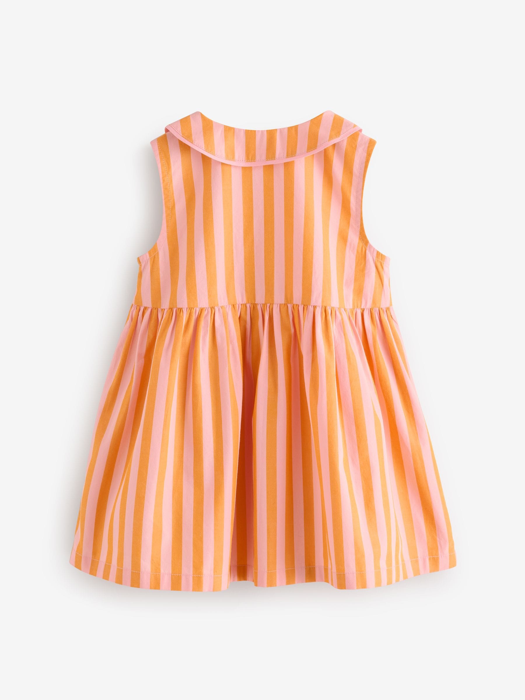 Pink/Yellow Stripe Sleeveless 100% Cotton Collar Dress (3mths-10yrs)