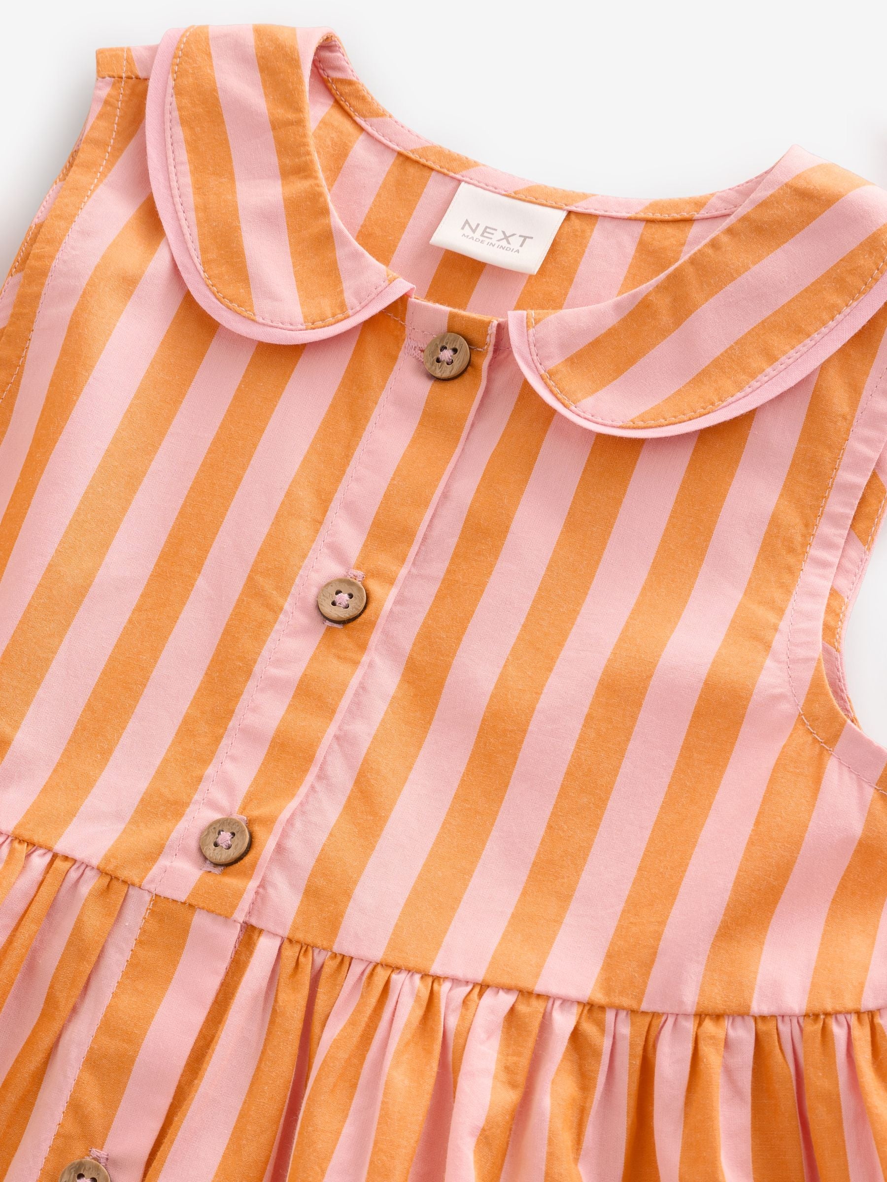 Pink/Yellow Stripe Sleeveless 100% Cotton Collar Dress (3mths-10yrs)