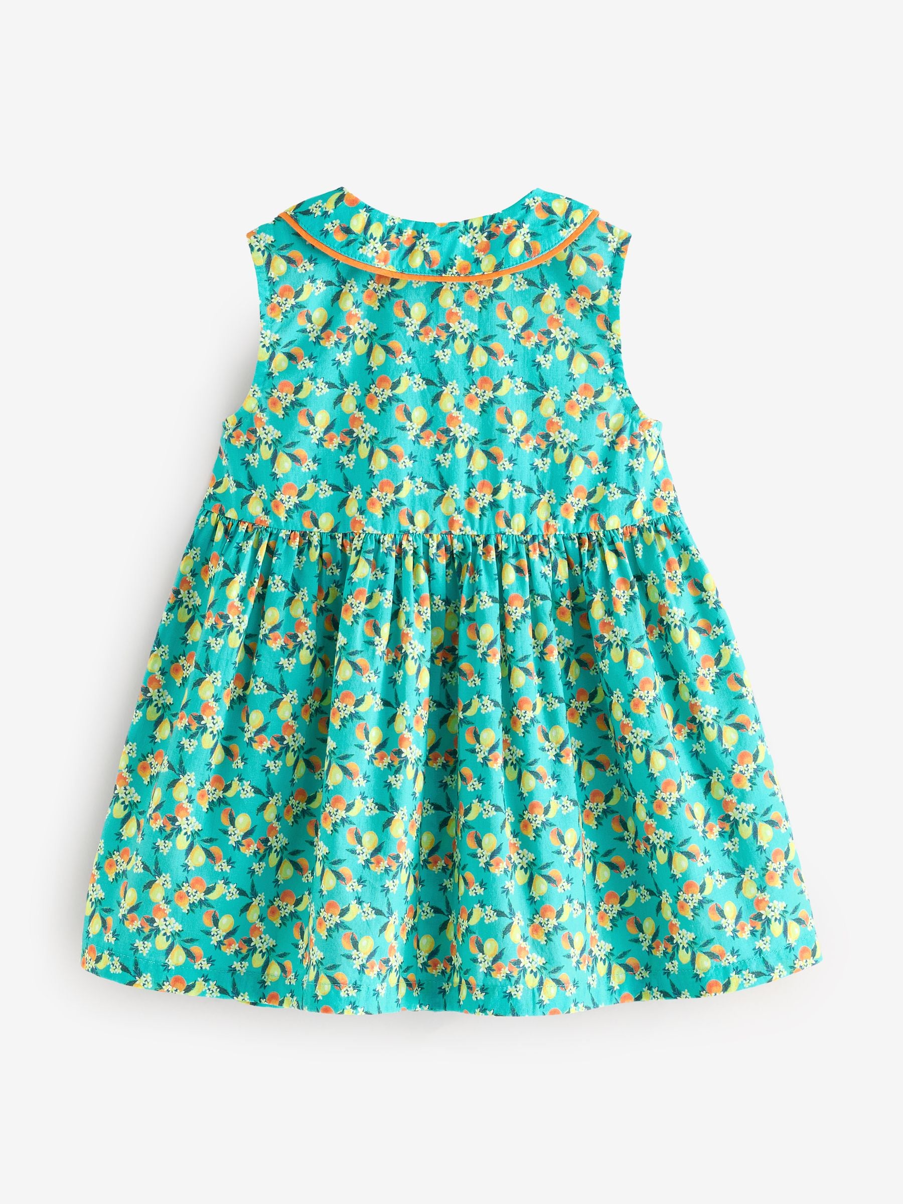 Teal Blue Printed Sleeveless 100% Cotton Collar Dress (3mths-10yrs)