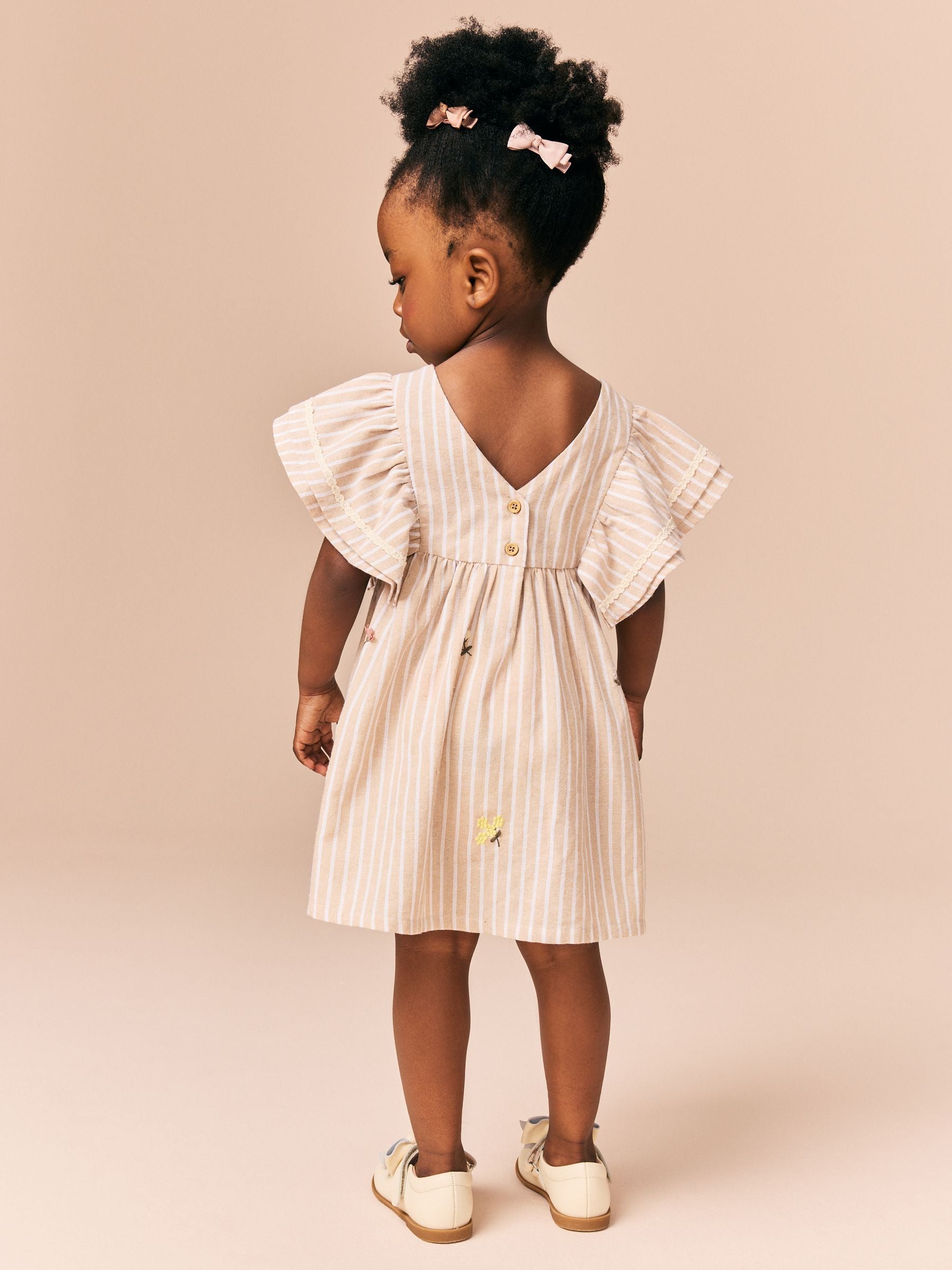 Neutral Stripe Angel Sleeve Dress (3mths-8yrs)