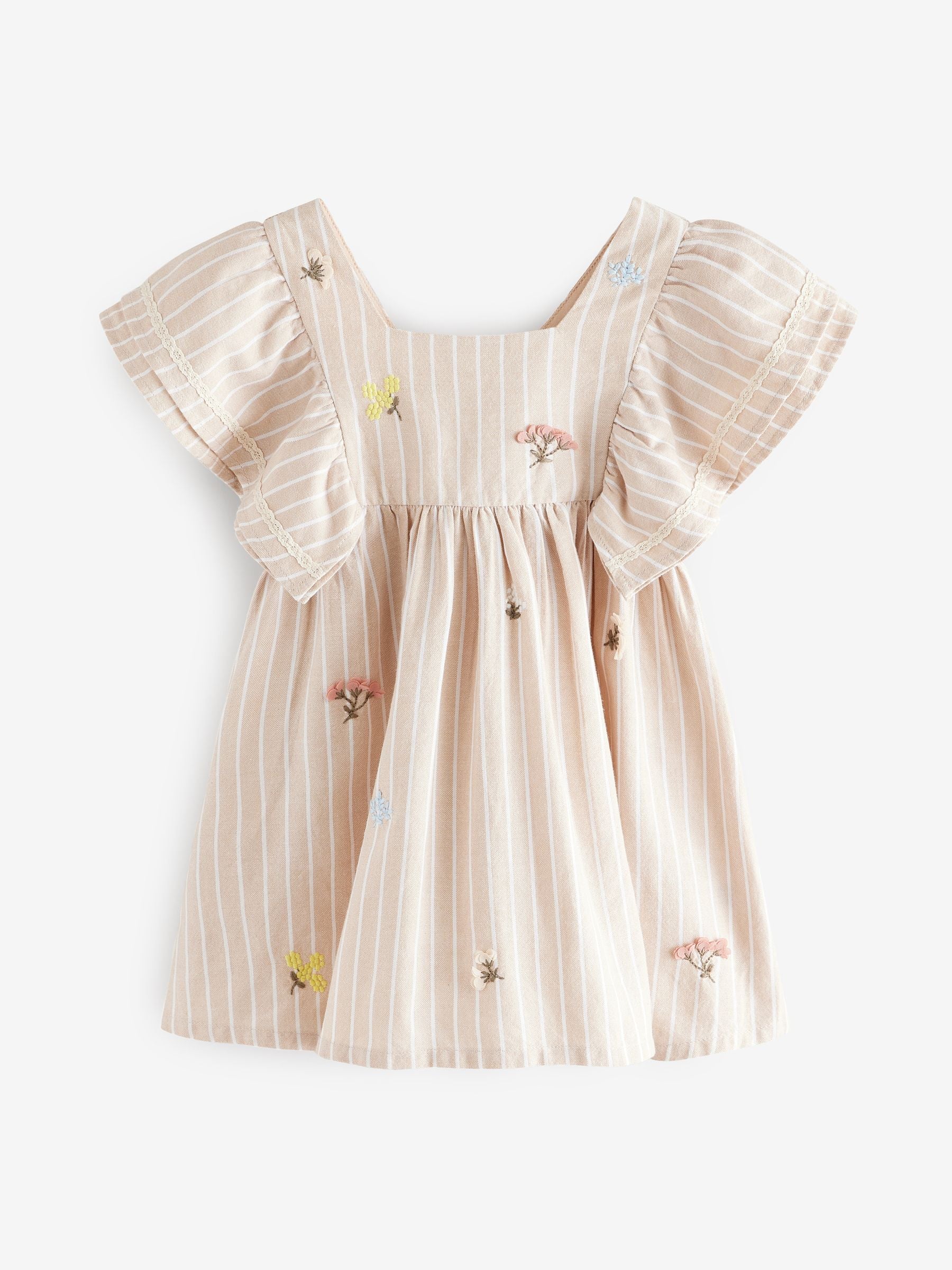 Neutral Stripe Angel Sleeve Dress (3mths-8yrs)