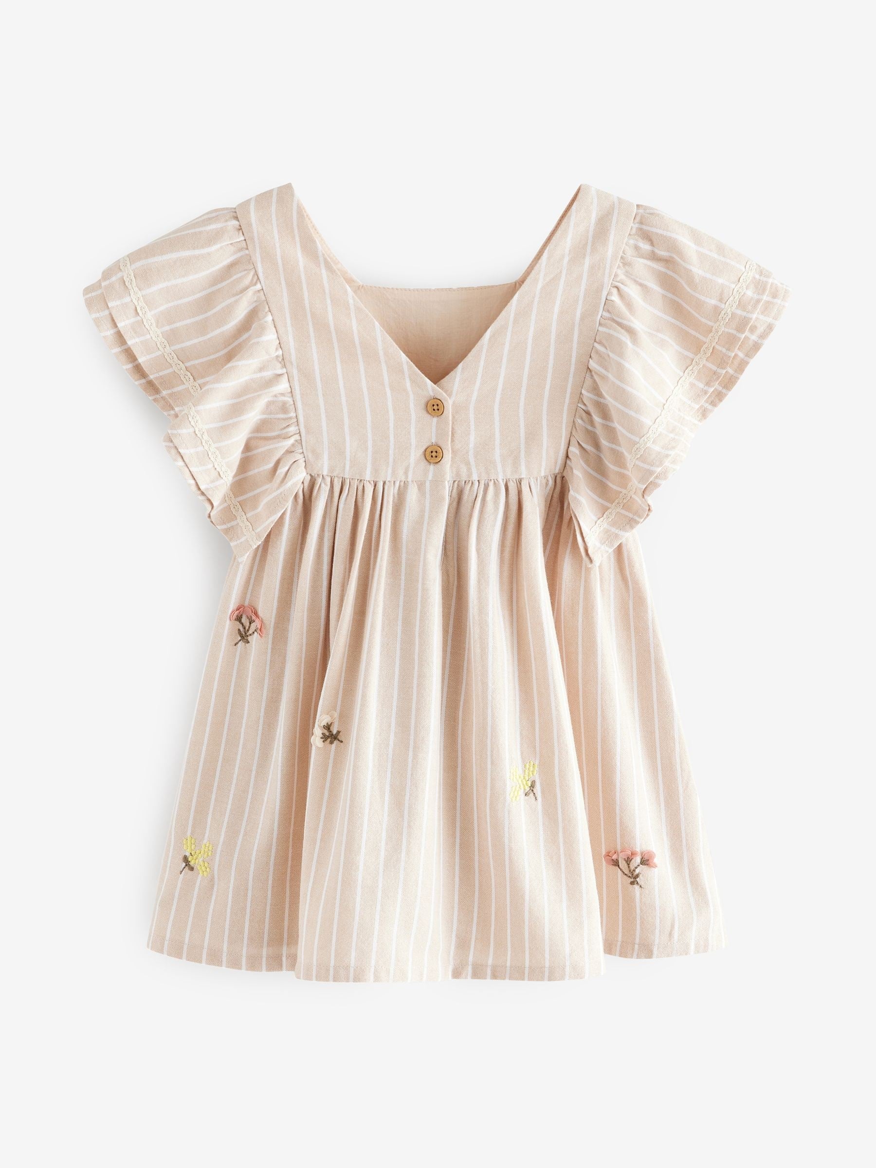 Neutral Stripe Angel Sleeve Dress (3mths-8yrs)