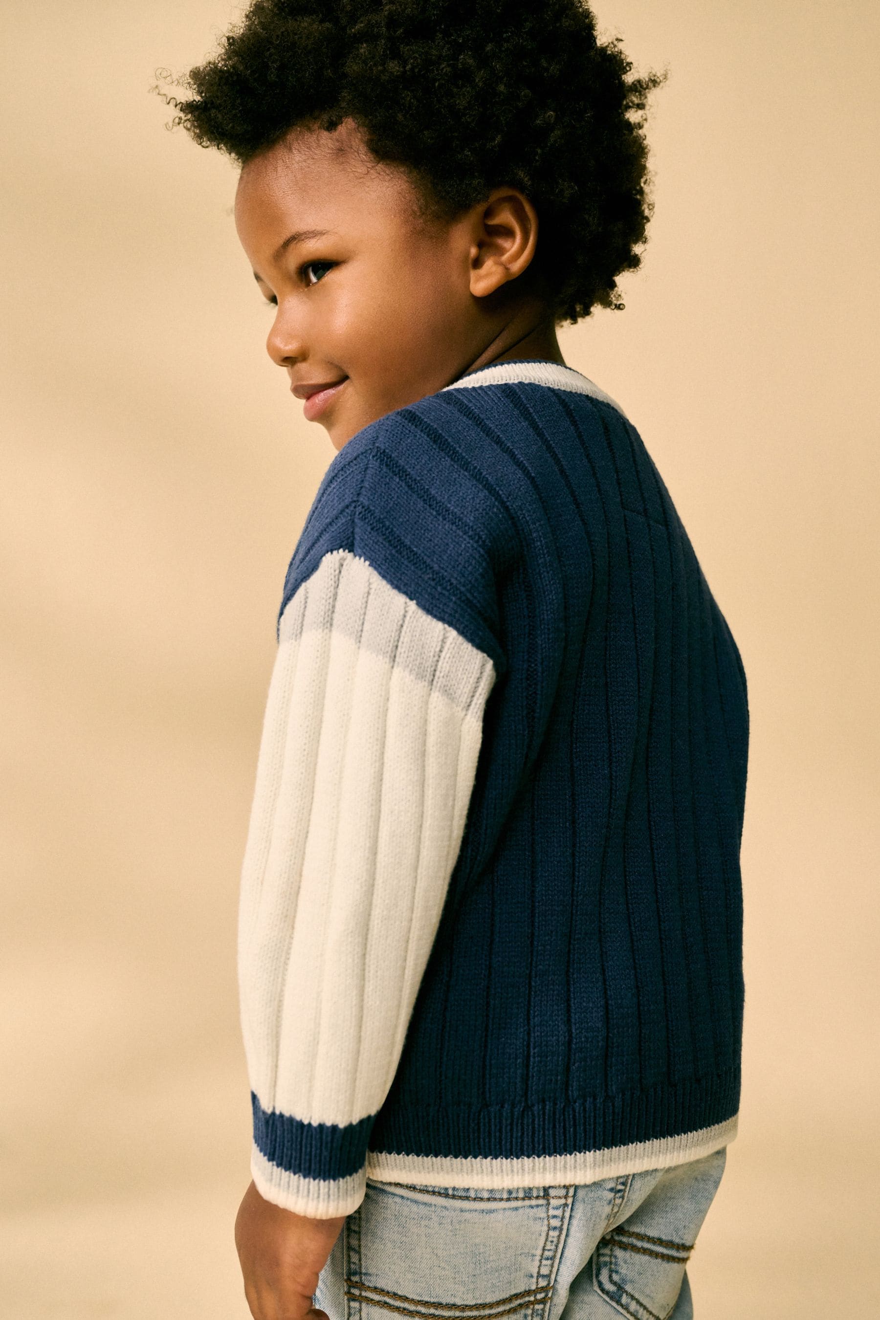 Navy Blue Varsity Knitted Cardigan (3mths-7yrs)