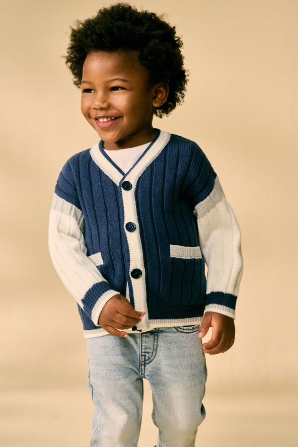 Navy Blue Varsity Knitted Cardigan (3mths-7yrs)