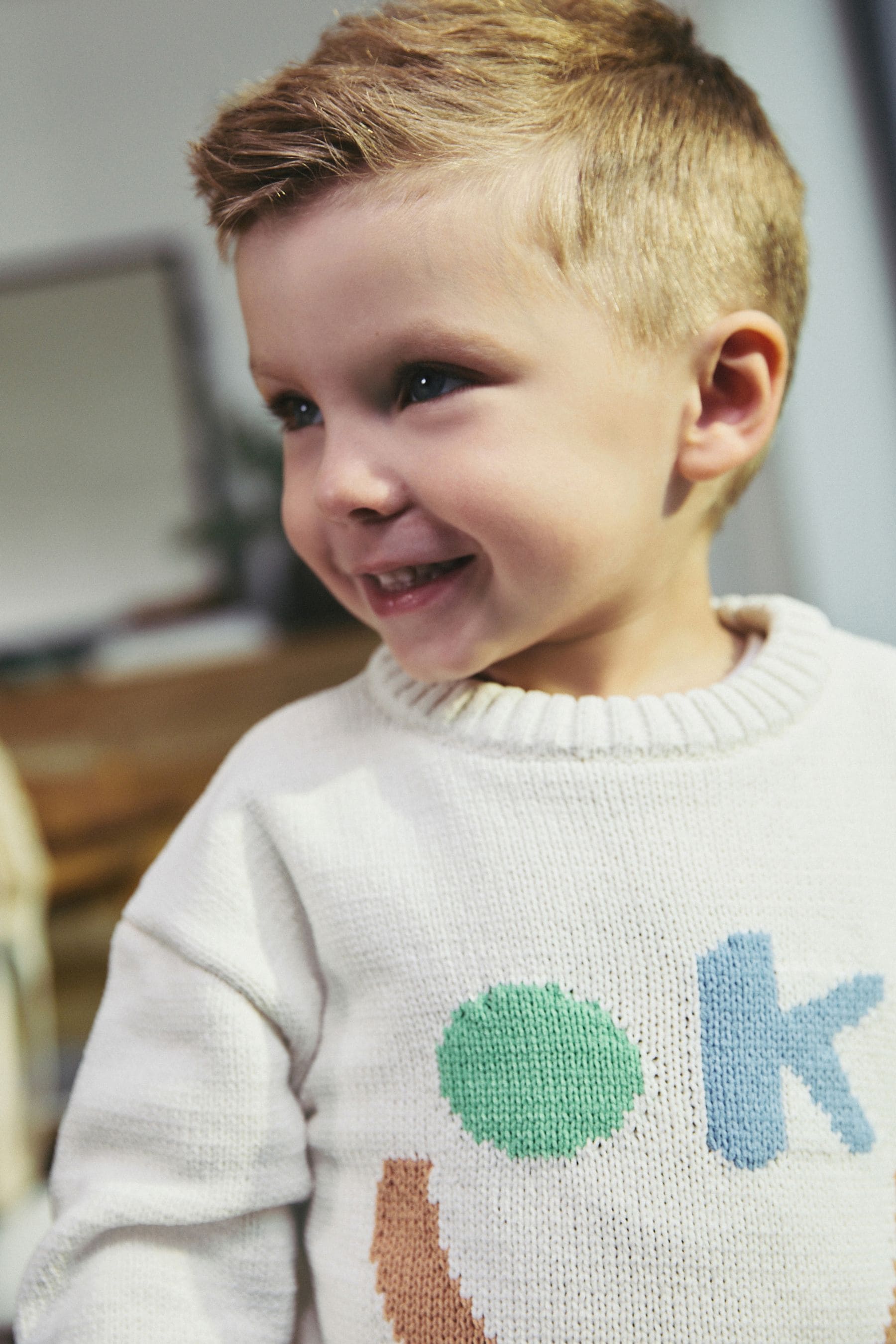 Ecru OK Smile Knitted Crew Neck Jumper (3mths-7yrs)