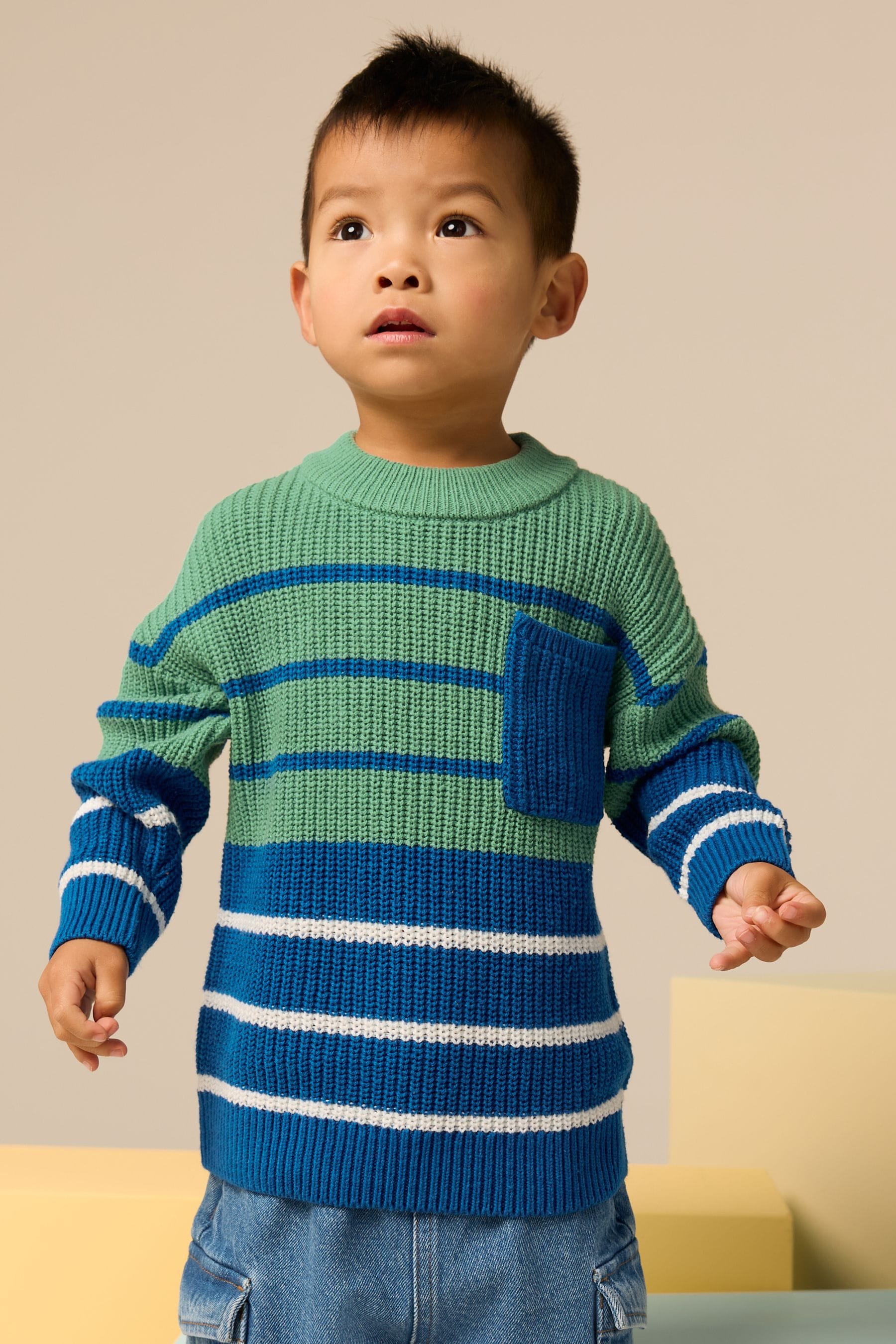 Blue/Green Stripe Crew Neck Knitted Jumper (3mths-7yrs)