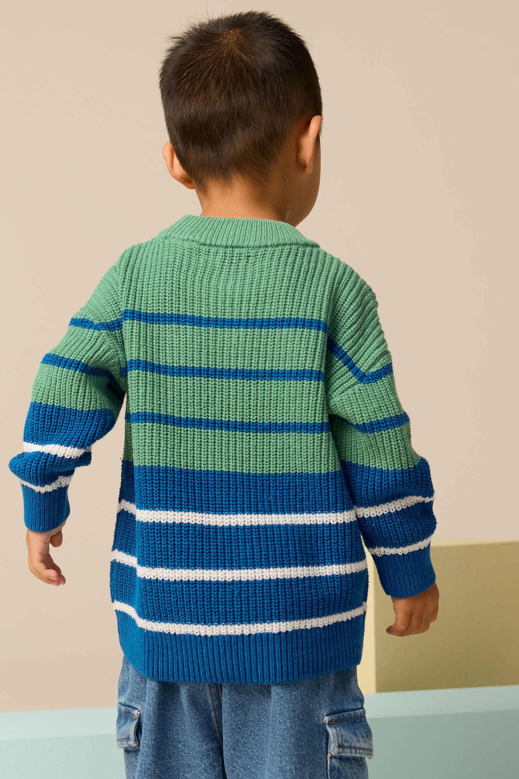 Blue/Green Stripe Crew Neck Knitted Jumper (3mths-7yrs)