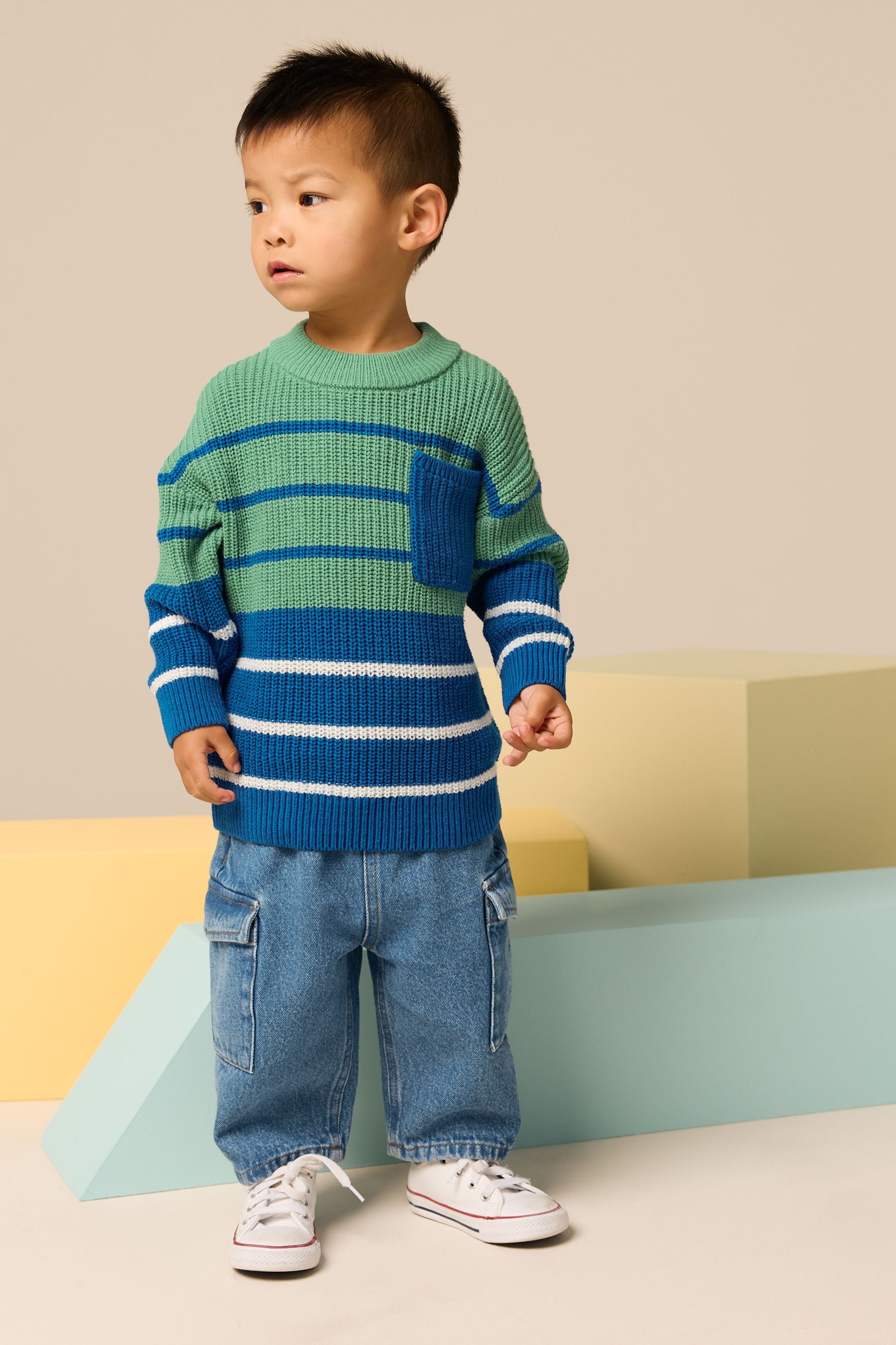 Blue/Green Stripe Crew Neck Knitted Jumper (3mths-7yrs)