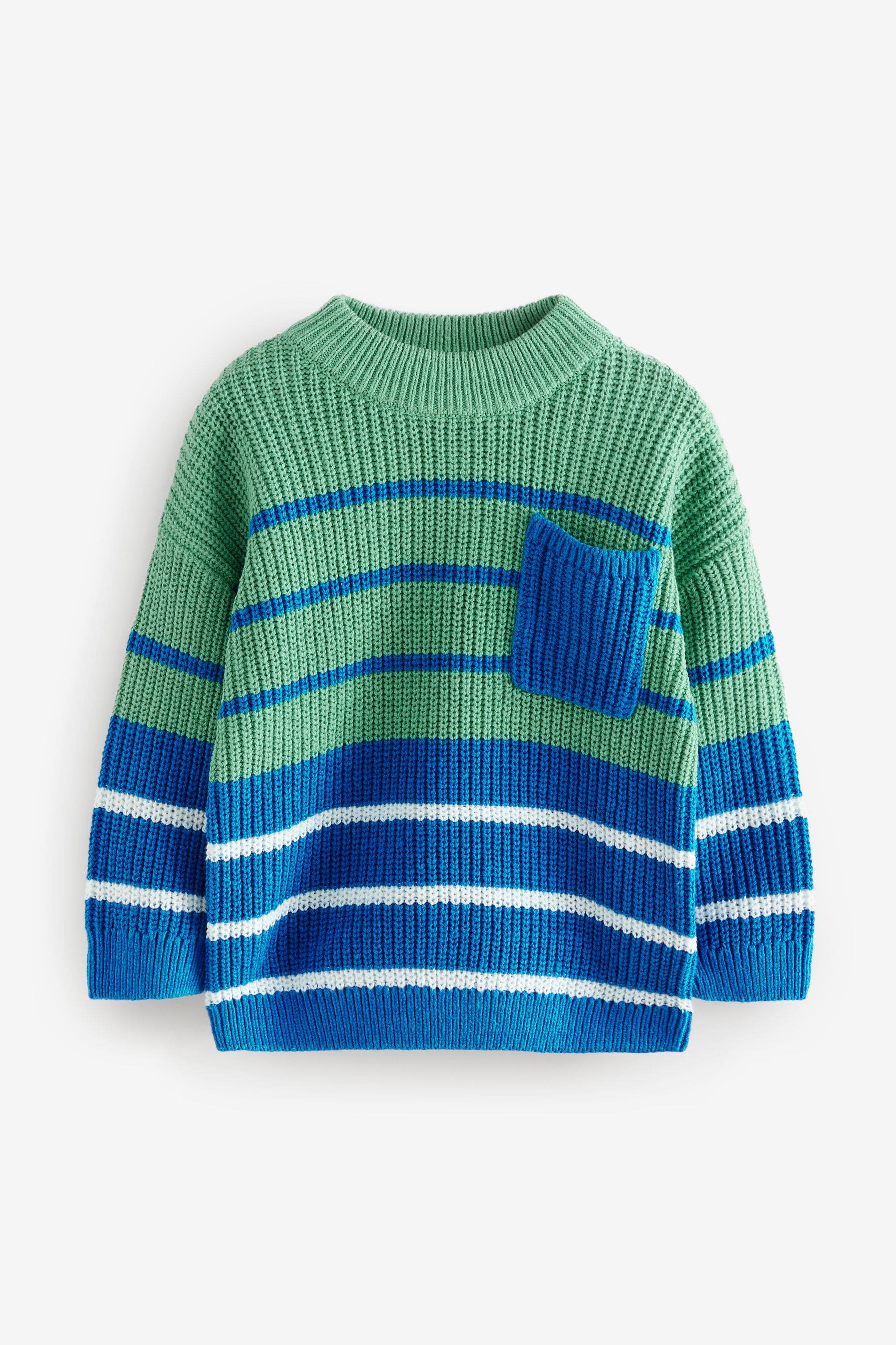 Blue/Green Stripe Crew Neck Knitted Jumper (3mths-7yrs)