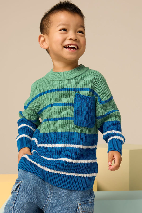 Blue/Green Stripe Crew Neck Knitted Jumper (3mths-7yrs)