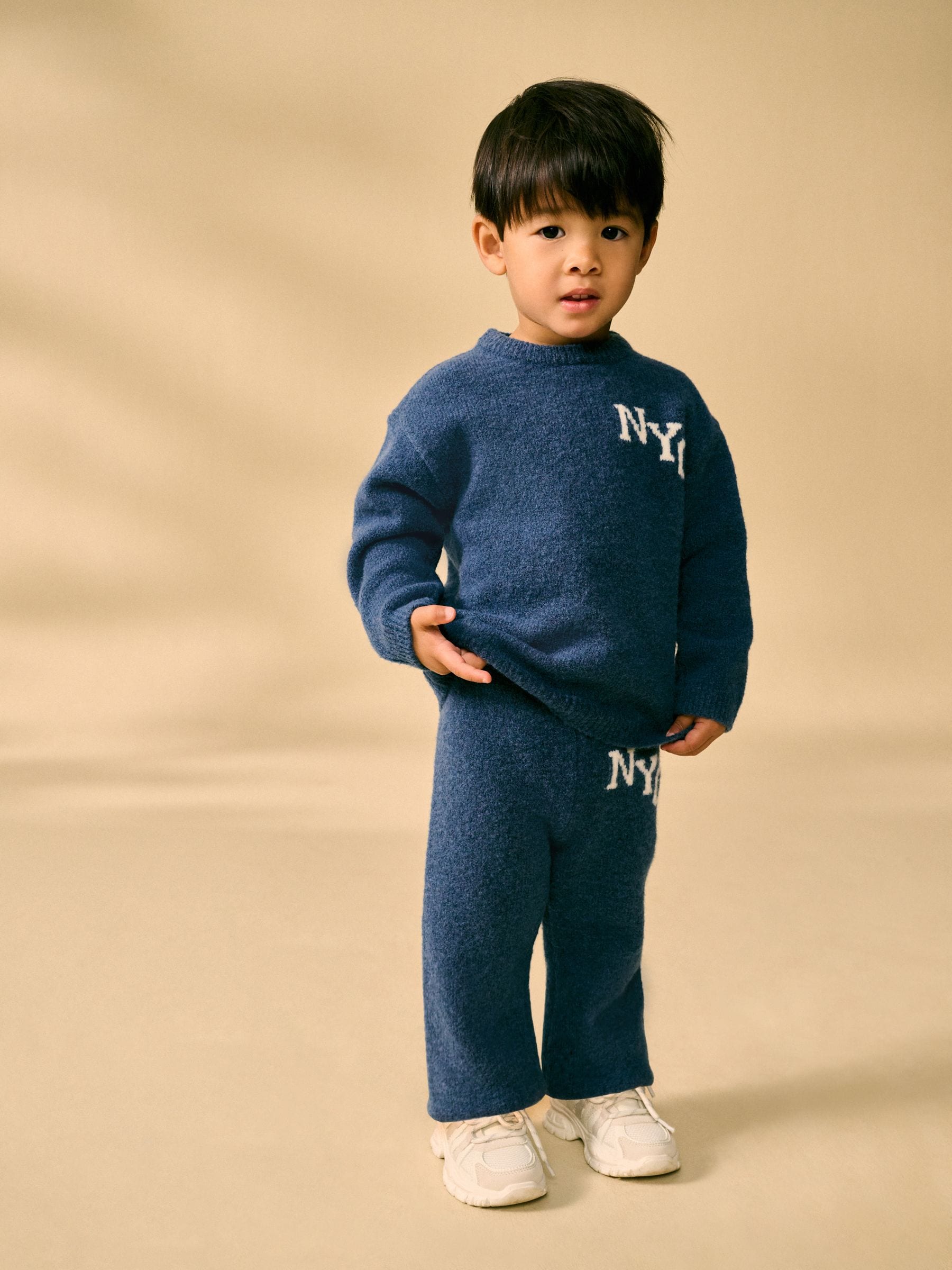 Navy Blue Knitted NYC Varsity Jumper and Joggers Set (3mths-7yrs)