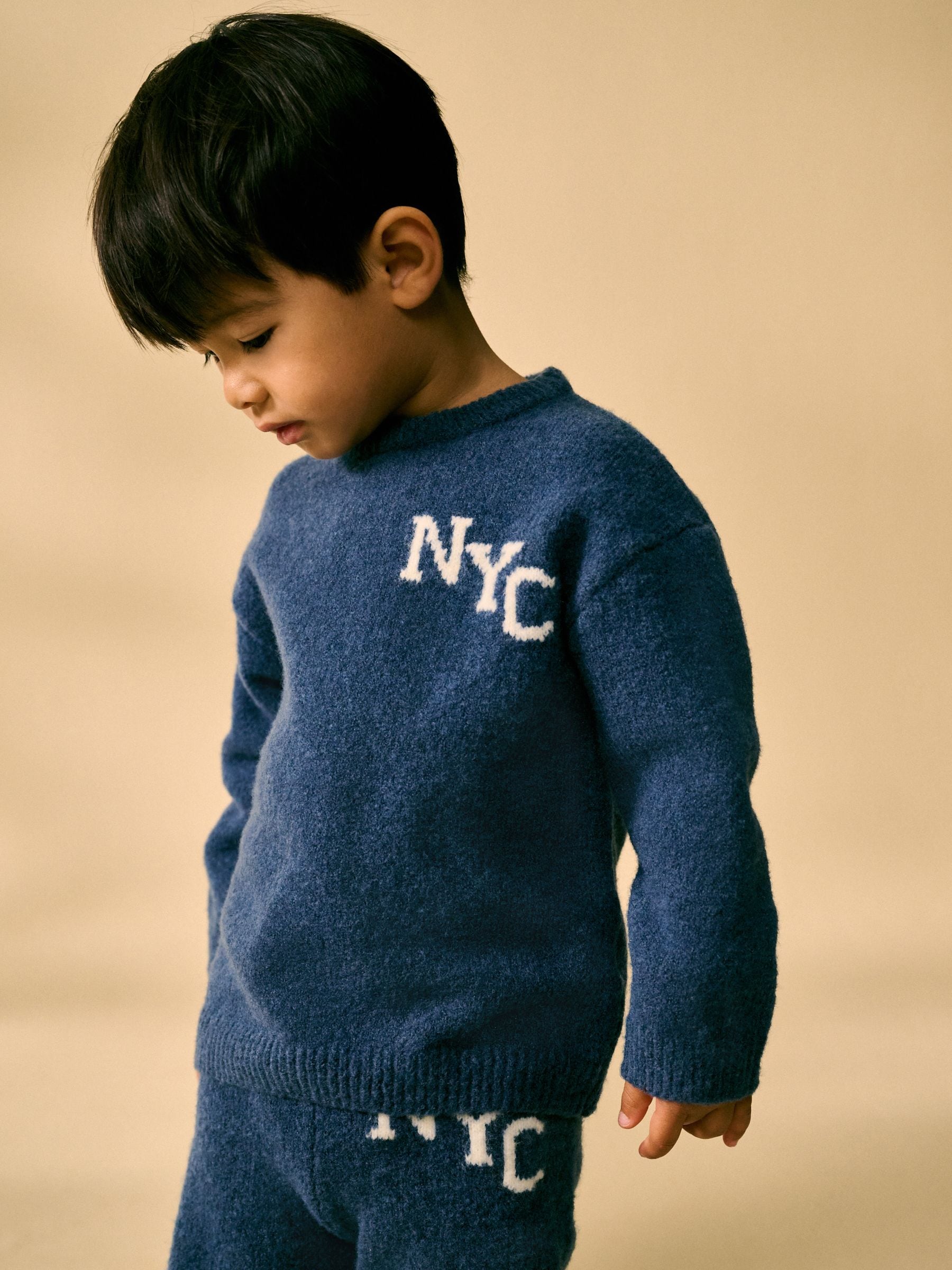 Navy Blue Knitted NYC Varsity Jumper and Joggers Set (3mths-7yrs)