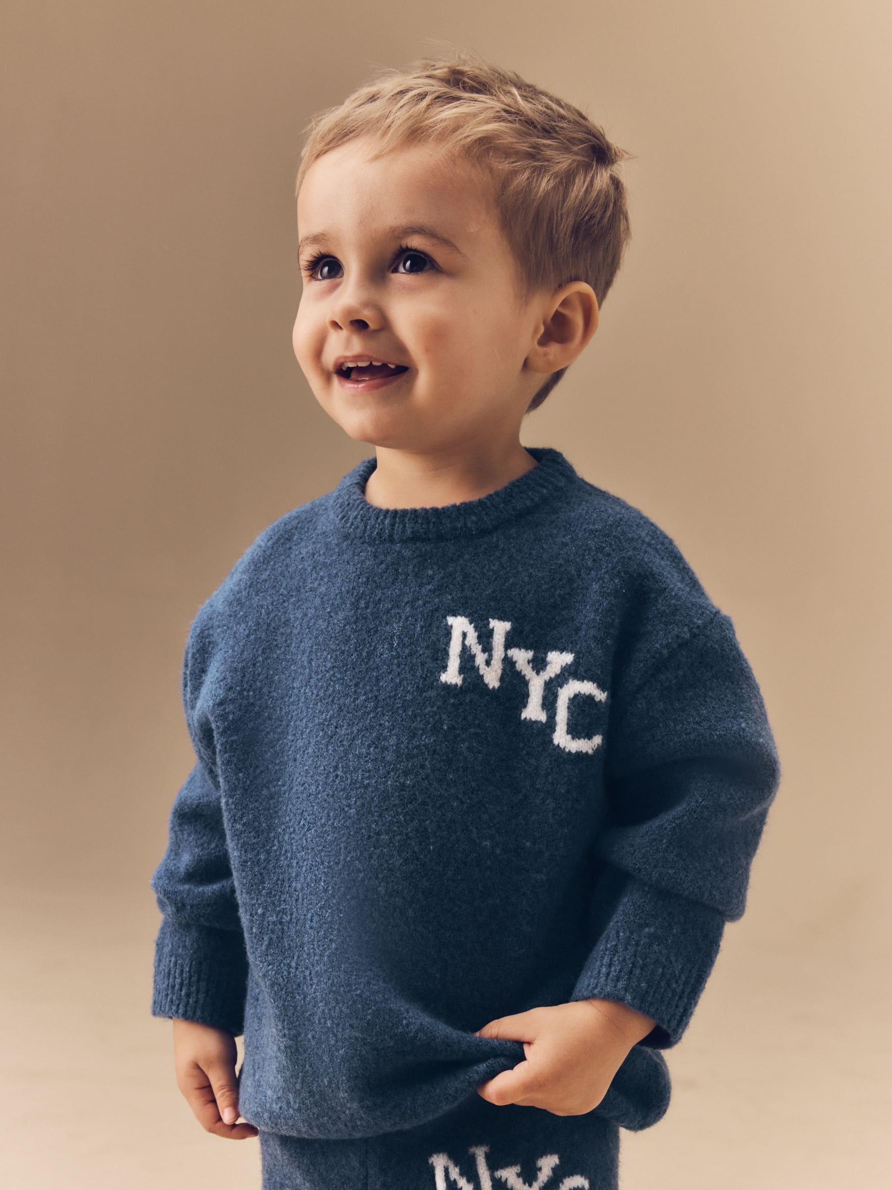 Navy Blue Knitted NYC Varsity Jumper and Joggers Set (3mths-7yrs)