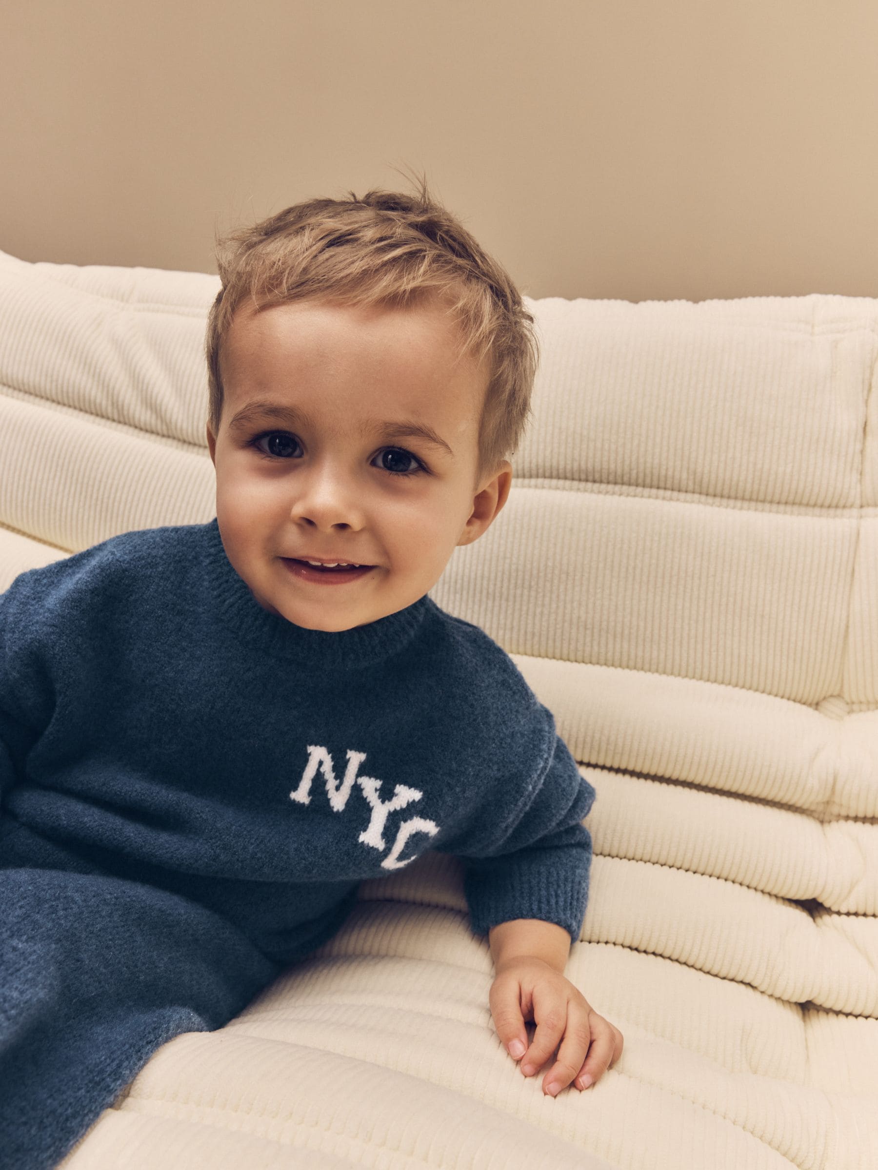 Navy Blue Knitted NYC Varsity Jumper and Joggers Set (3mths-7yrs)