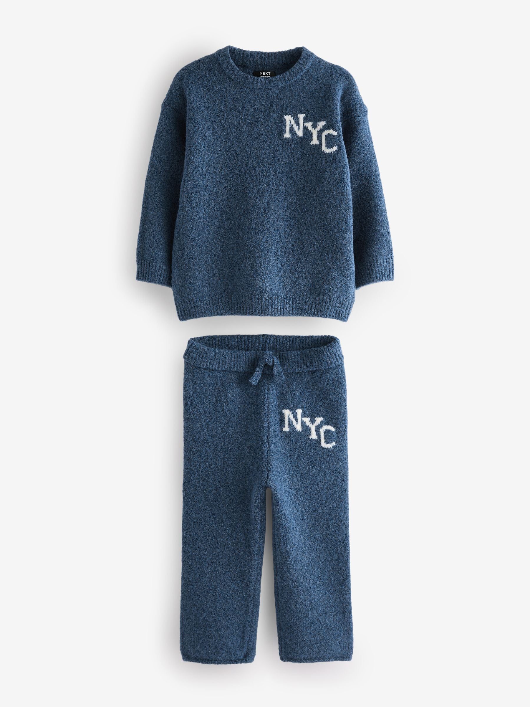 Navy Blue Knitted NYC Varsity Jumper and Joggers Set (3mths-7yrs)