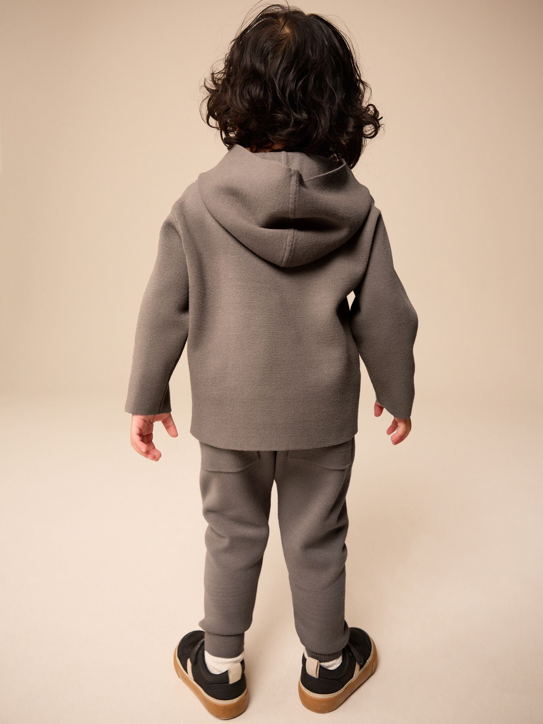 Neutral Knitted Zip Neck Utility Hoodie and Joggers Set (3mths-7yrs)