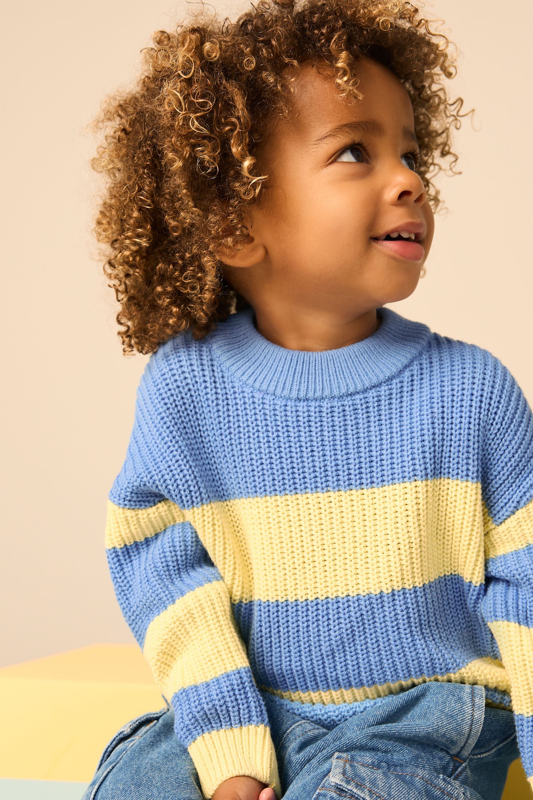 Yellow/Blue Stripe Knitted Crew Neck Jumper (3mths-7yrs)