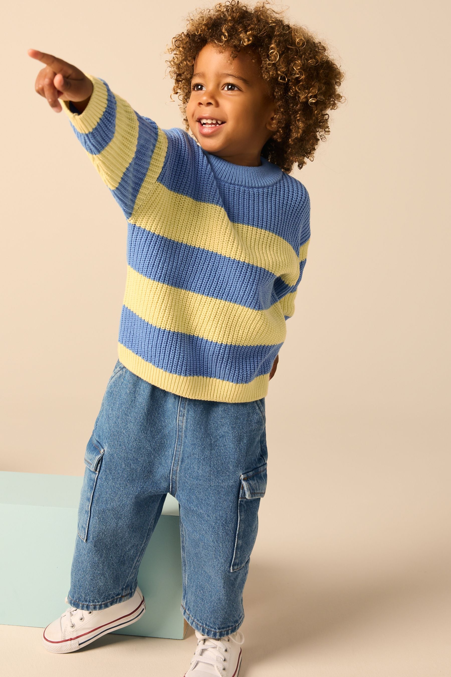 Yellow/Blue Stripe Knitted Crew Neck Jumper (3mths-7yrs)