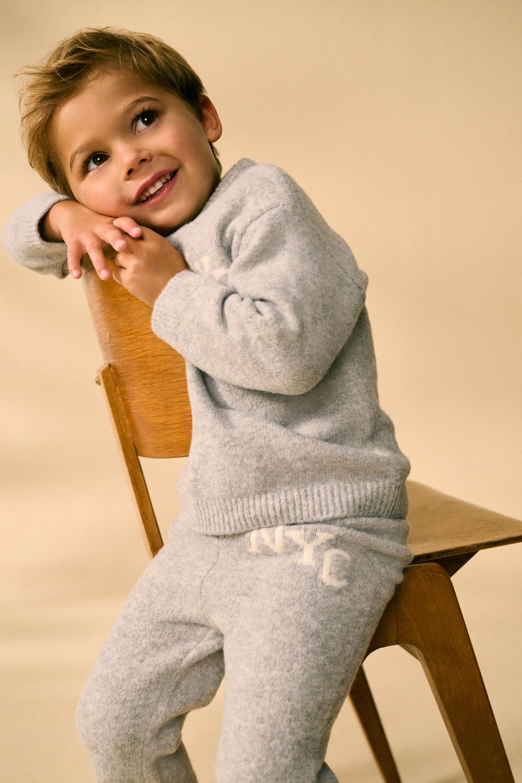 Grey Knitted NYC Varsity Jumper and Joggers Set (3mths-7yrs)