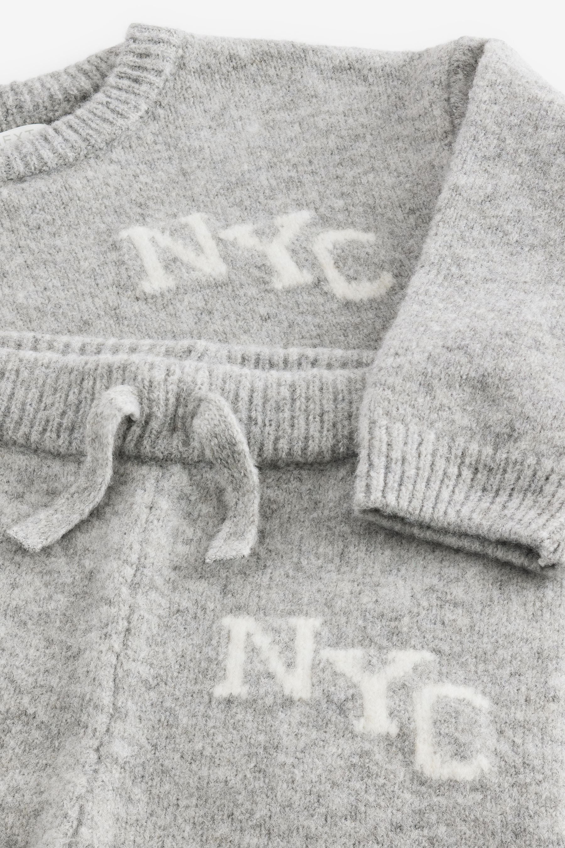 Grey Knitted NYC Varsity Jumper and Joggers Set (3mths-7yrs)