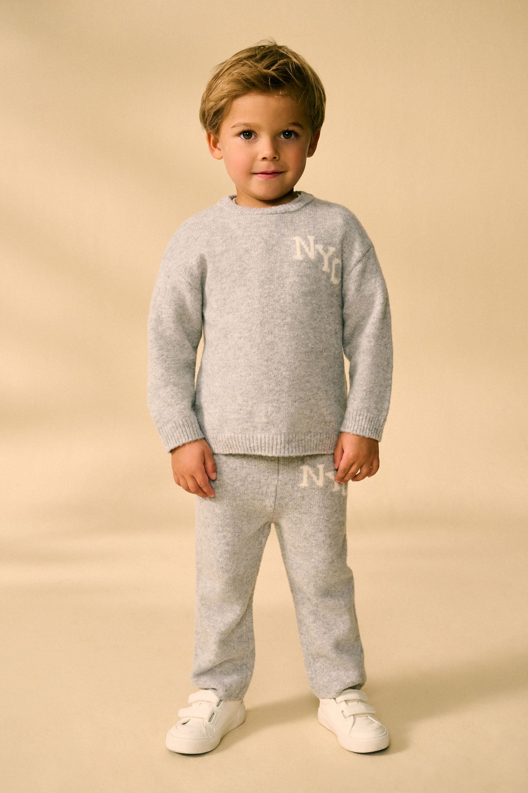 Grey Knitted NYC Varsity Jumper and Joggers Set (3mths-7yrs)