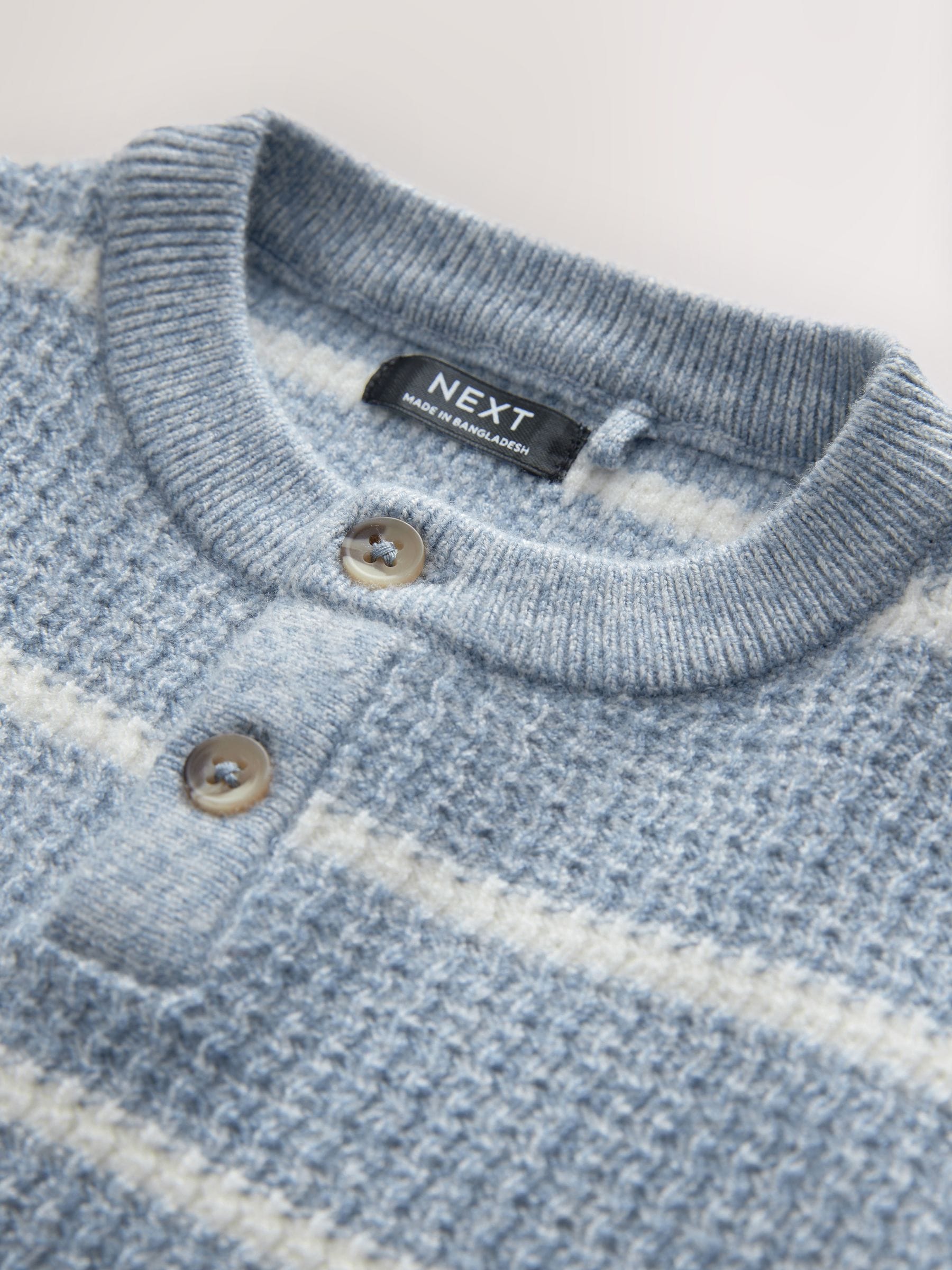 Blue Stripe Knitted Henley Jumper (3mths-7yrs)