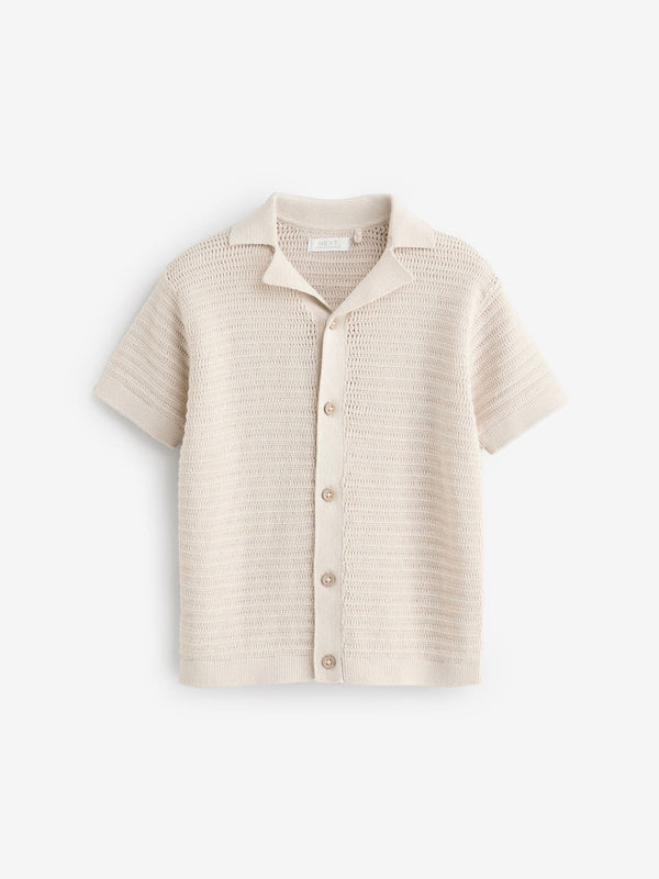 Stone Textured Revere Collar Short Sleeve Knitted 100% Cotton Polo Shirt (3mths-7yrs)