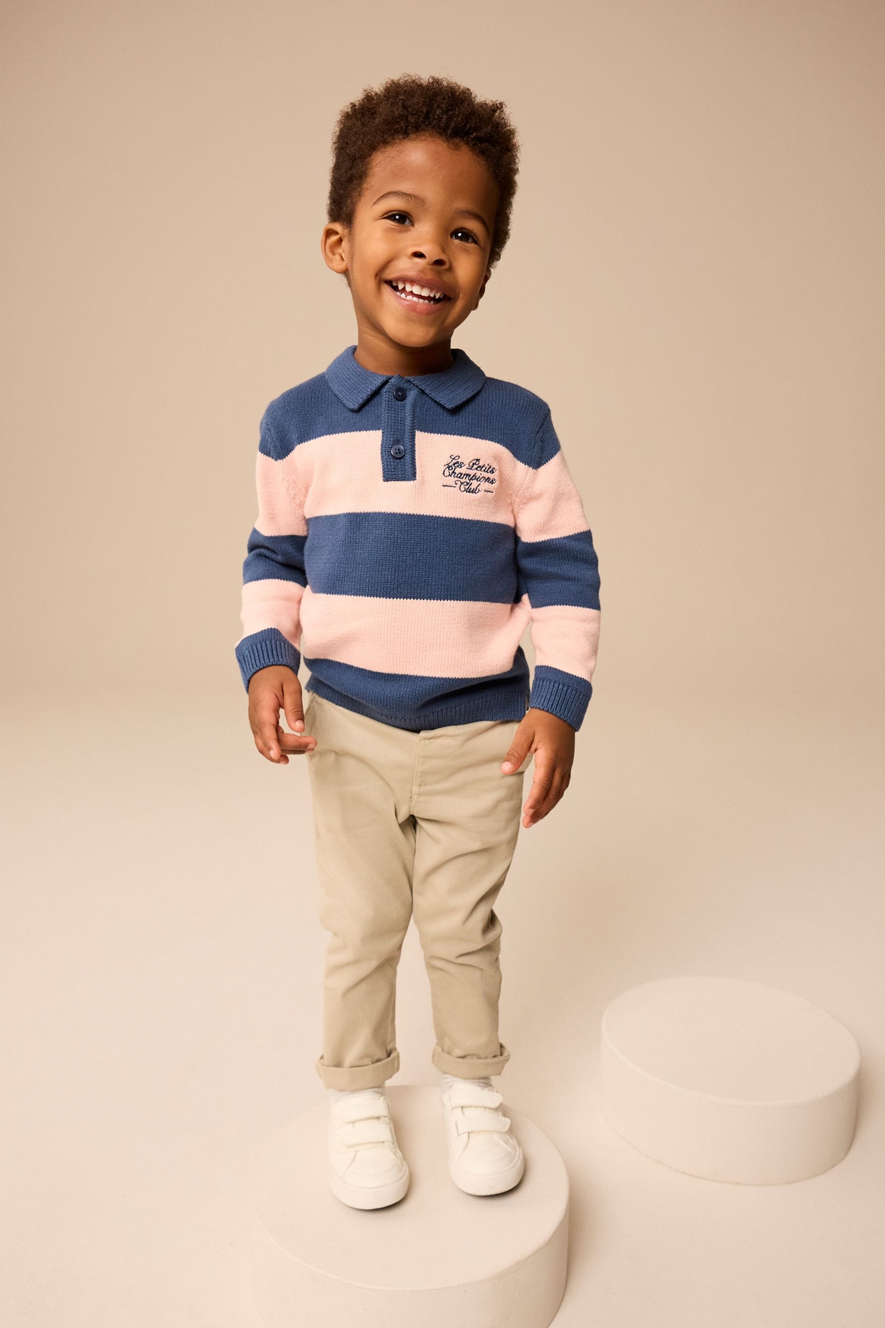 Navy Blue/Pink Stripe Knitted Rugby Shirt (3mths-7yrs)